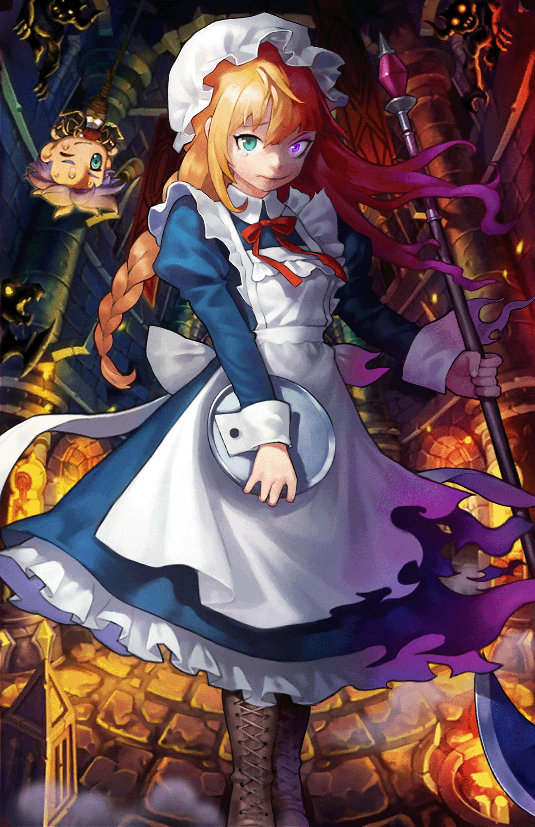 Anime 1799x2778 Guardian Tales Amy (Guardian Tales) heterochromia blue eyes purple eyes blonde maid