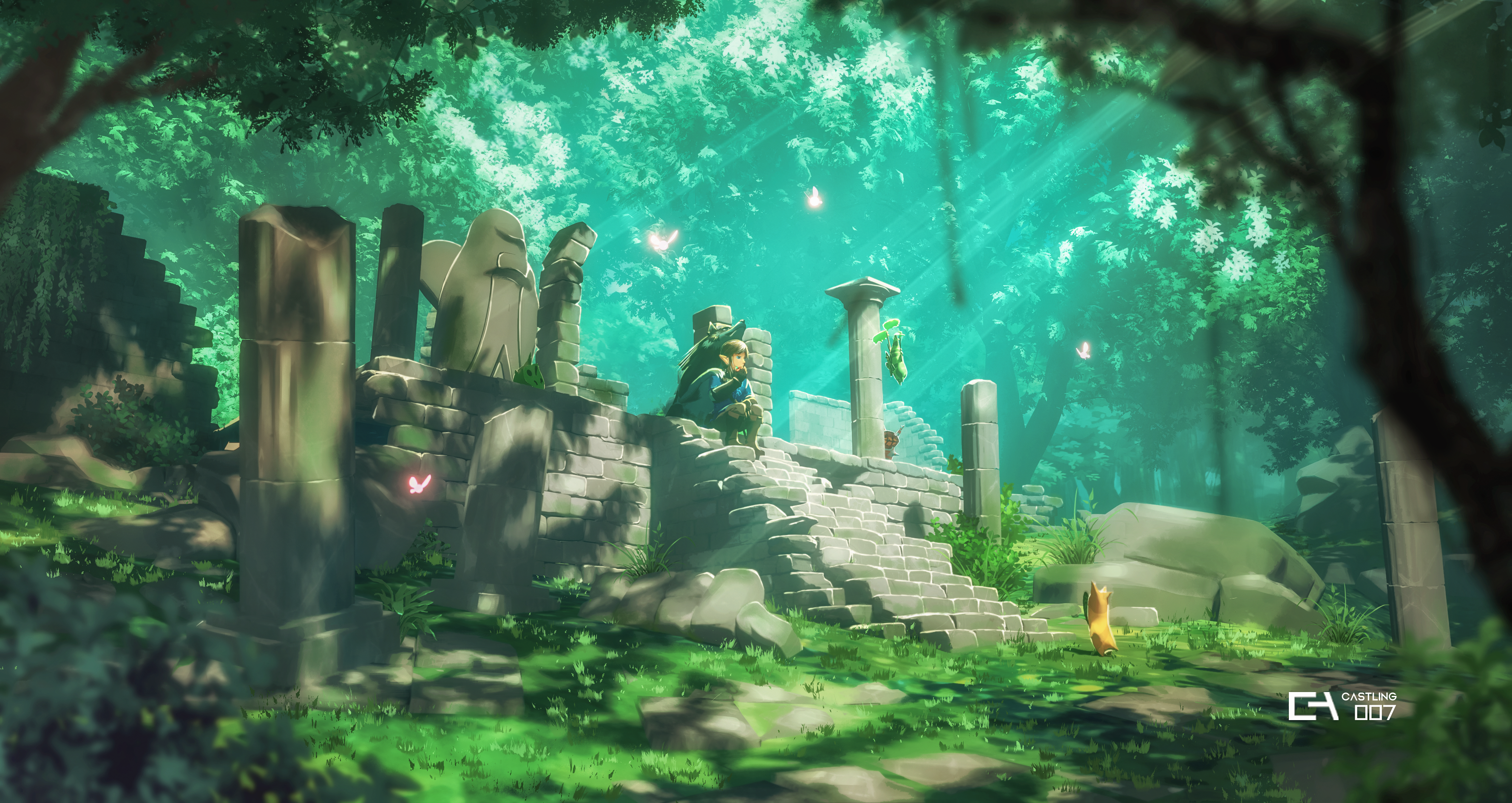 General 3557x1889 The Legend of Zelda: Breath of the Wild Link forest ruins The Legend of Zelda