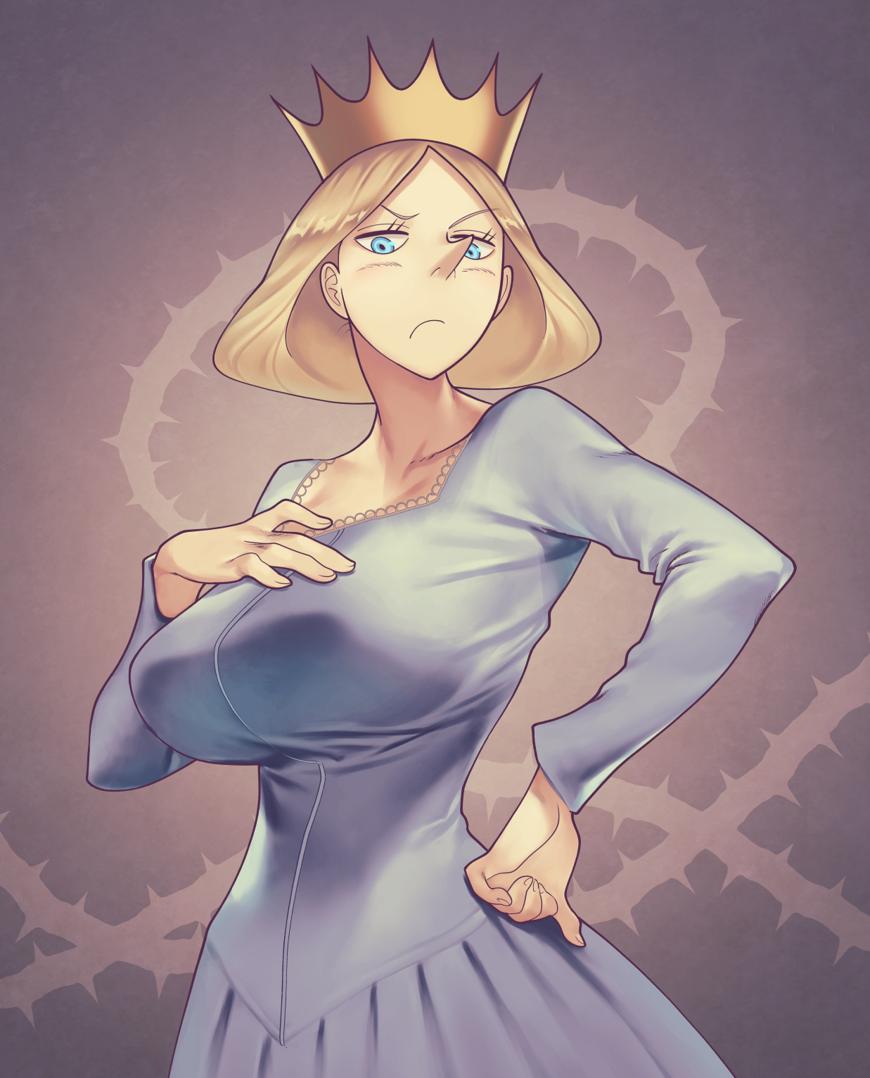Anime 1237x1532 blonde queen hilling queen (royalty) artwork drawing crown anime girls huge breasts