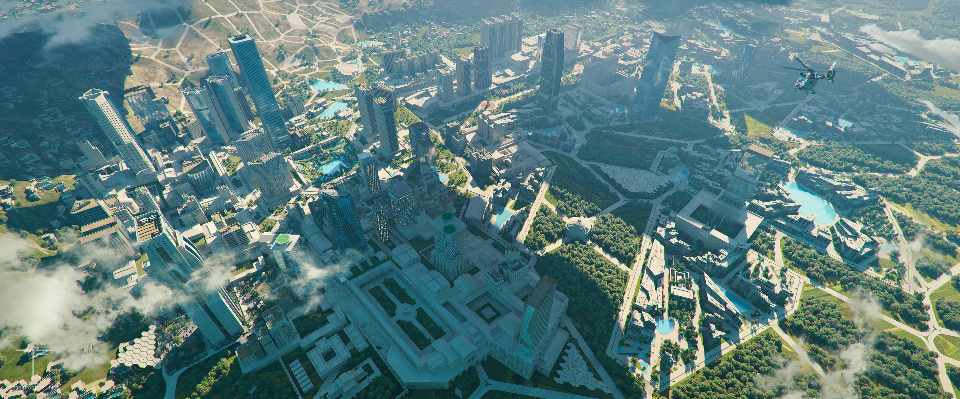 General 3200x1330 artwork digital art aerial view cityscape landscape