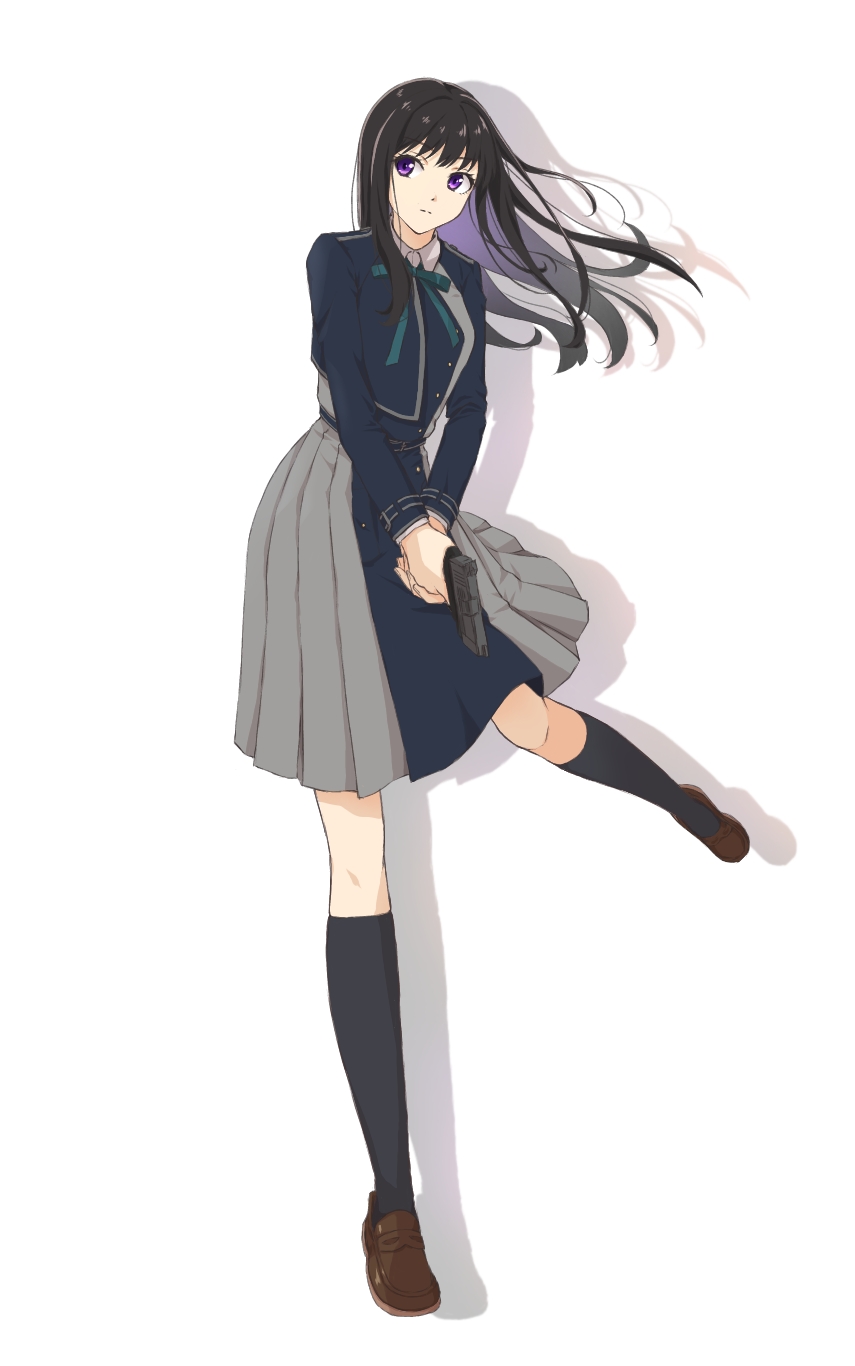 Anime 855x1366 anime anime girls Lycoris Recoil Inoue Takina long hair black hair solo artwork digital art fan art gun girls with guns