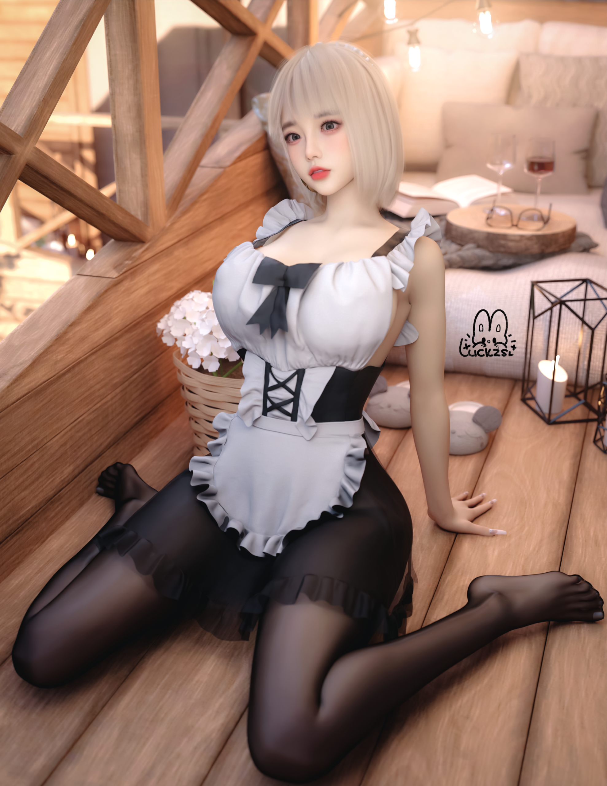 General 1978x2560 maid maid outfit pantyhose Luck zs CGI artwork digital art