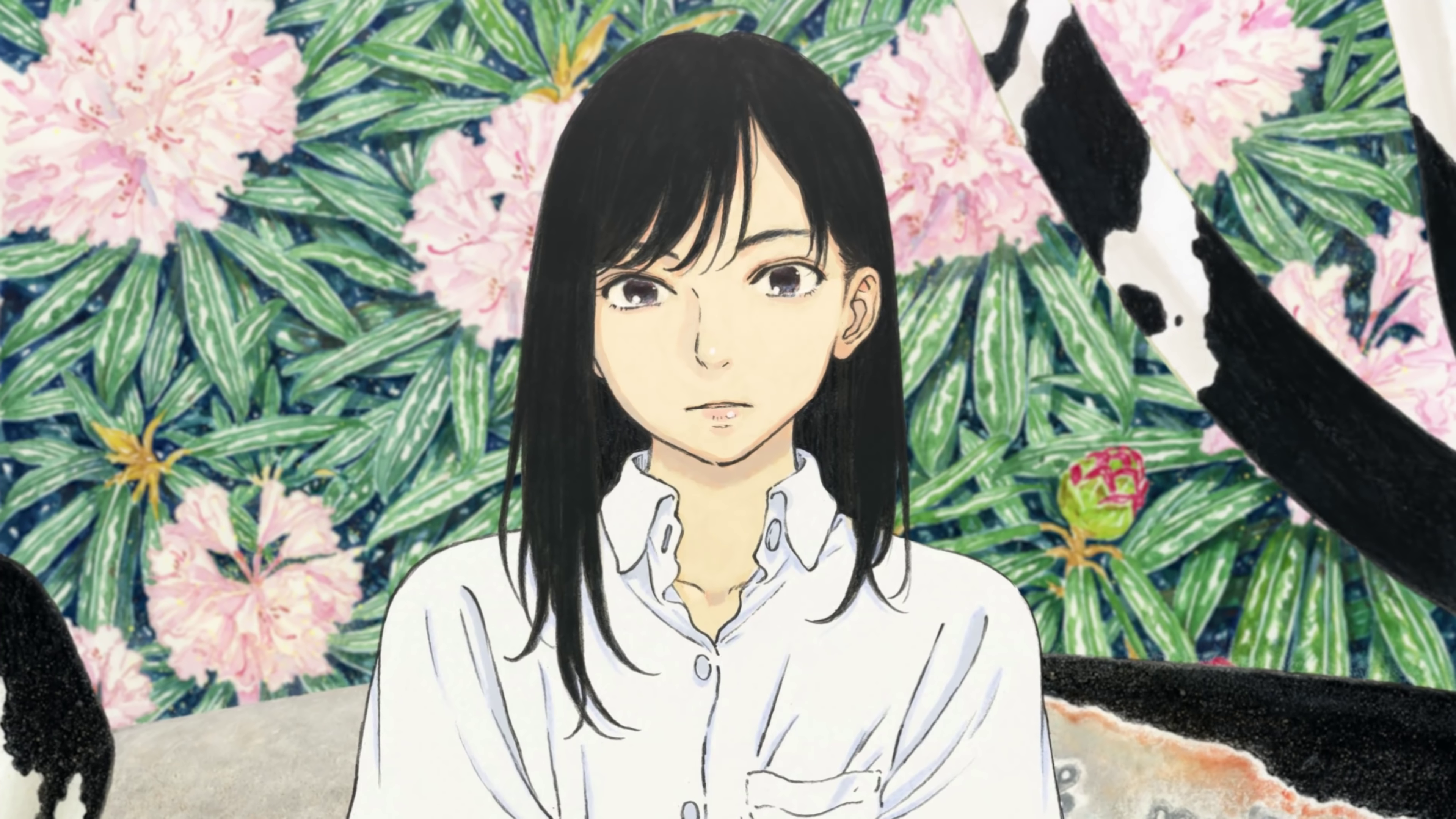 Anime 3840x2160 Shingo Tamagawa women dark hair flowers plants looking at viewer anime anime girls