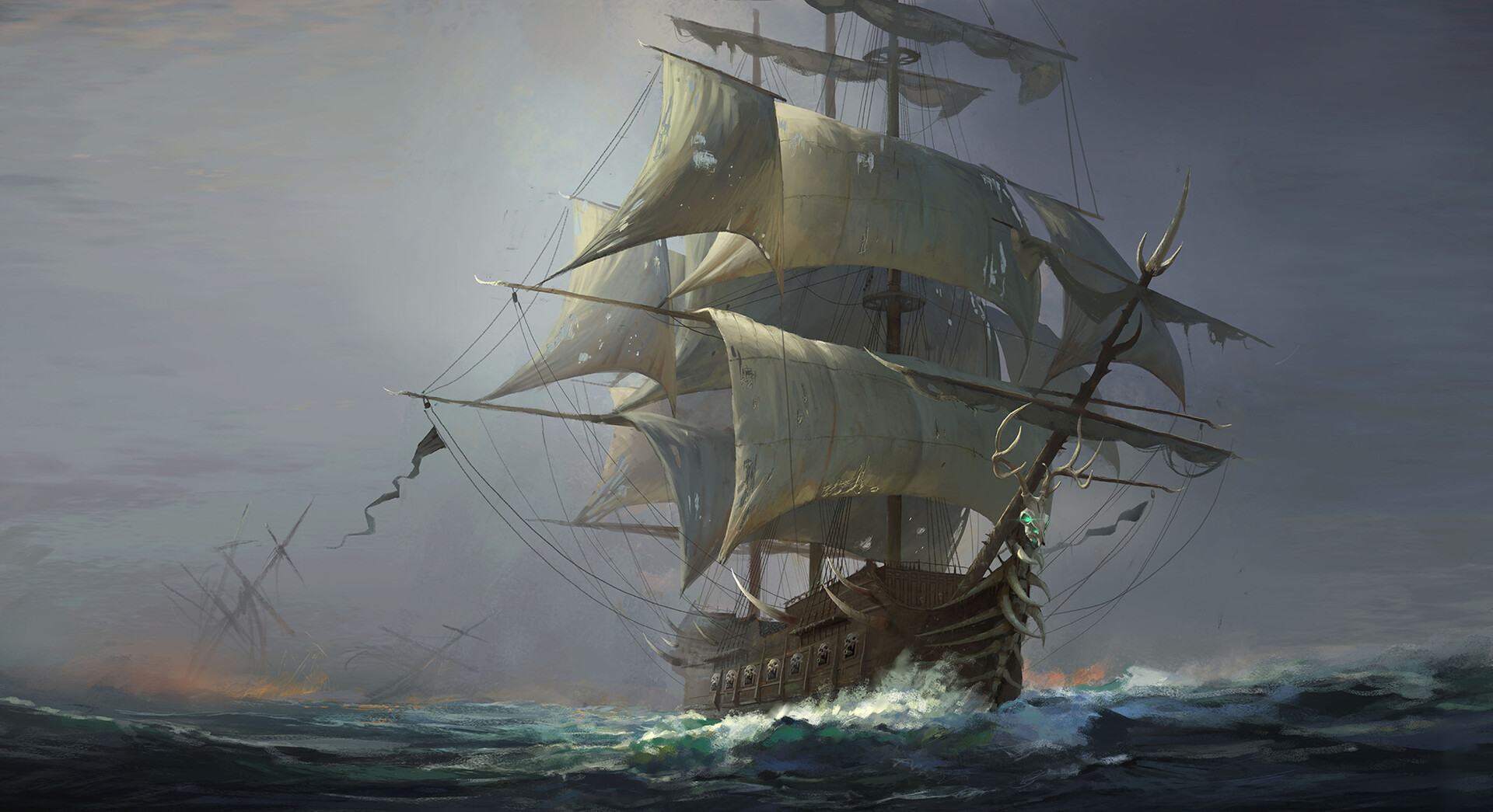General 1920x1045 artwork fantasy art ship sailing ship sea