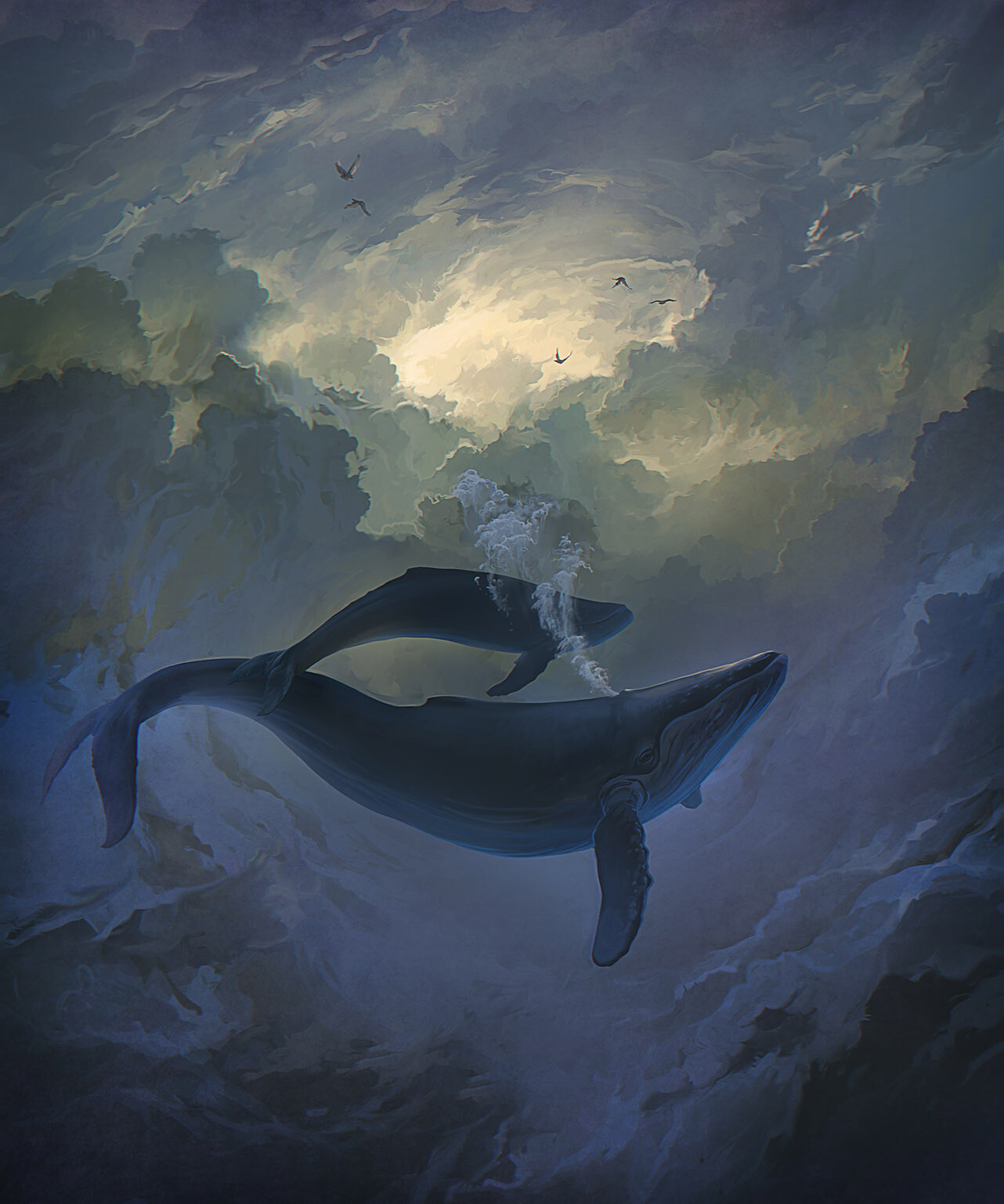 General 1282x1538 fantasy art digital art whale flying clouds birds