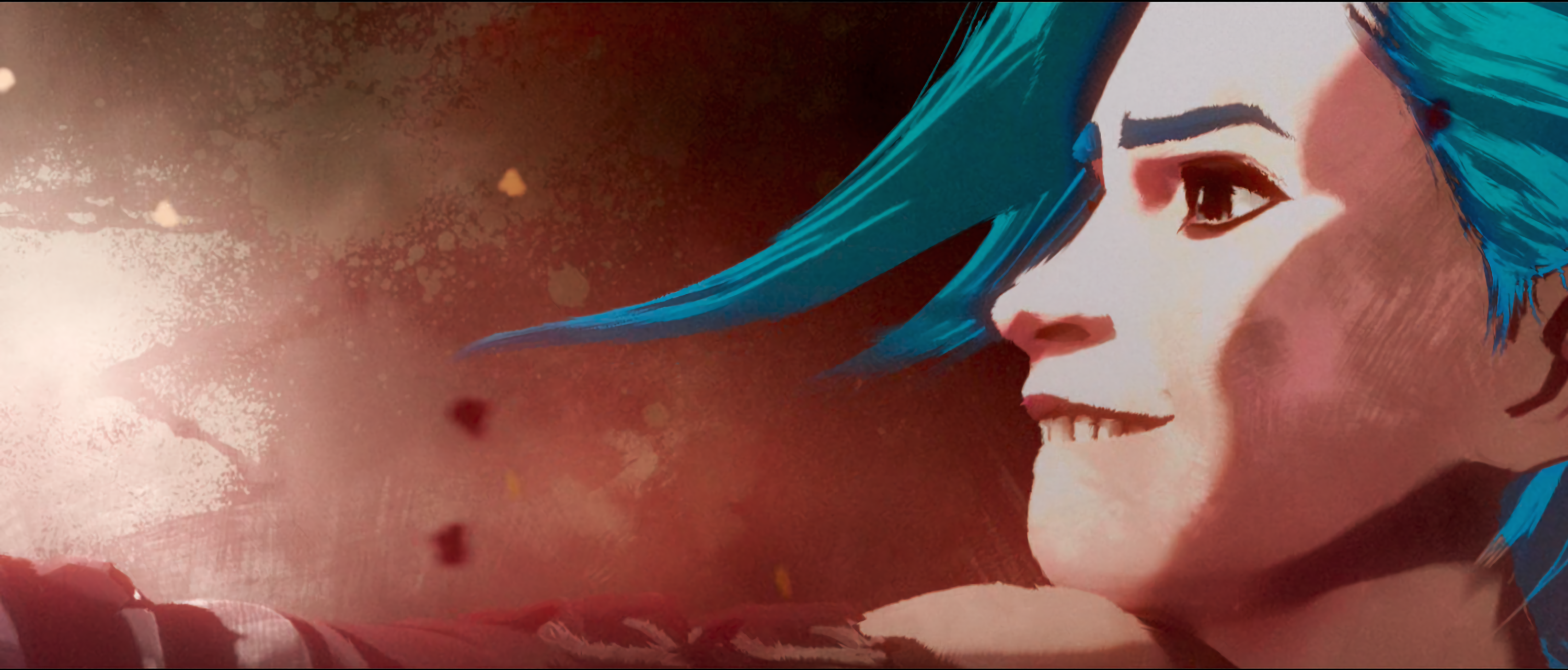 Anime 3000x1282 Jinx (League of Legends) Arcane face closeup profile PC gaming fan art video game girls video game characters