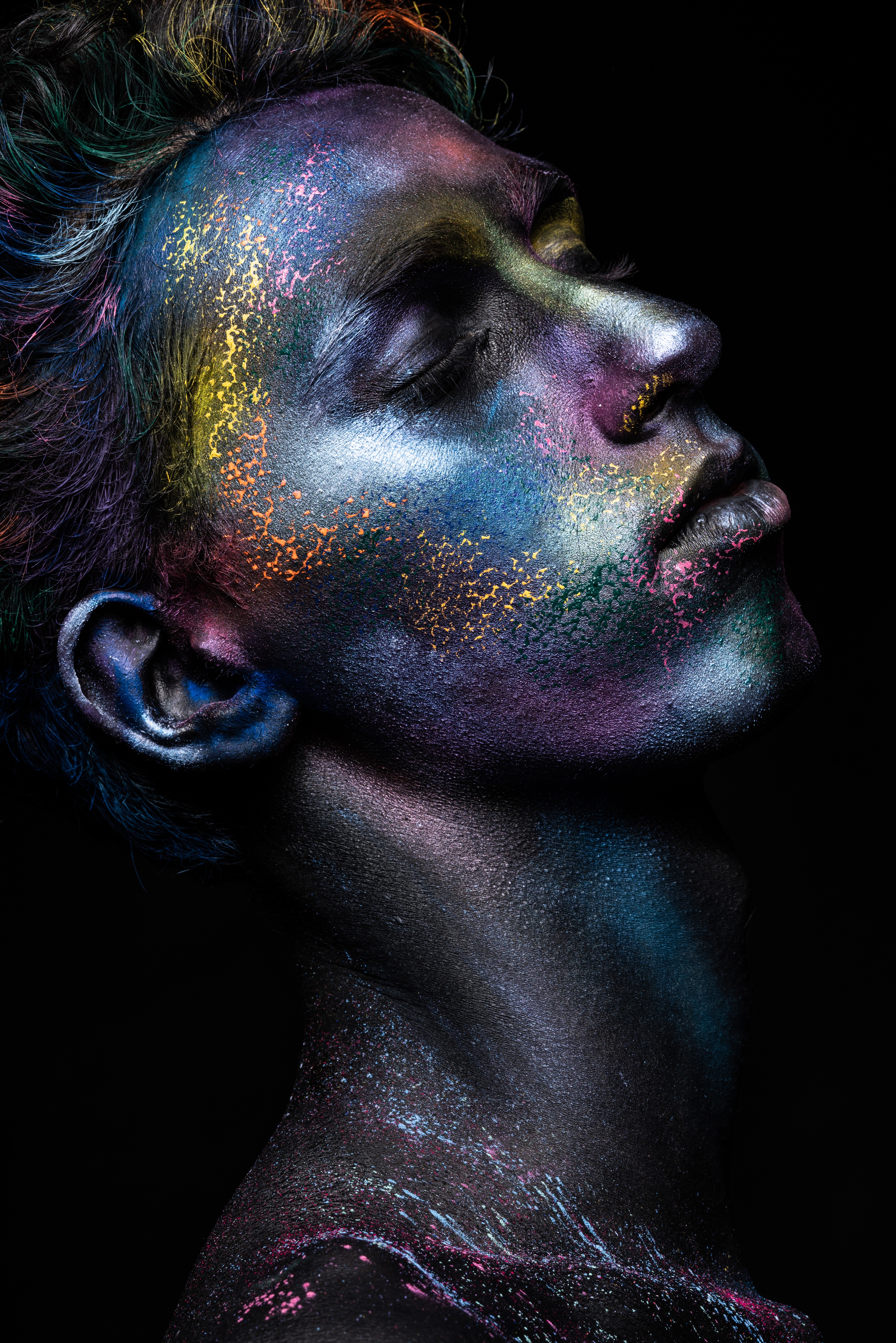 People 4580x6866 Olivier Merzoug colorful face black background portrait men glitter hair