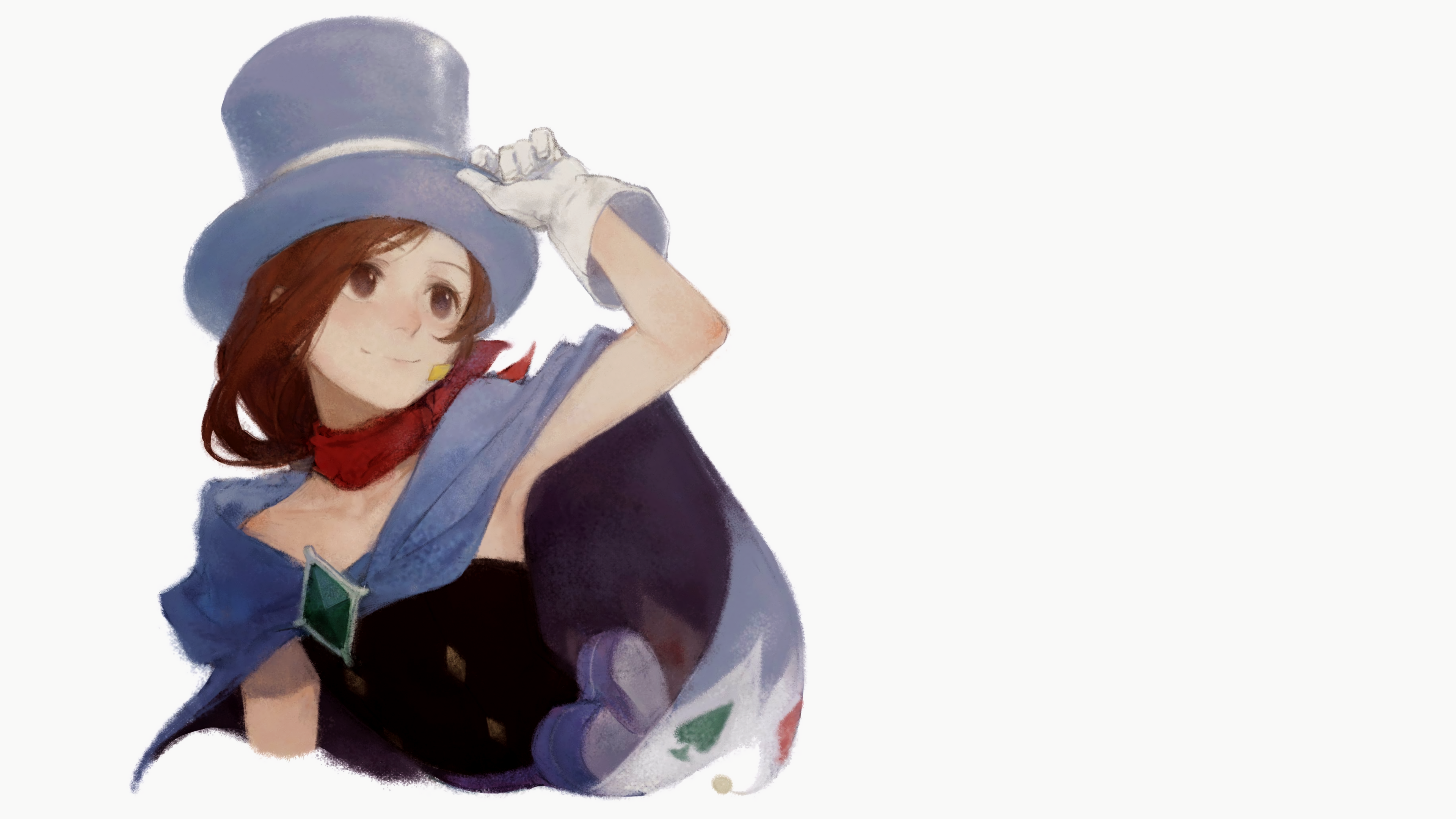 Anime 3840x2160 Trucy Wright ace attorney top hat cape ascot brunette gloves watercolor video games video game girls
