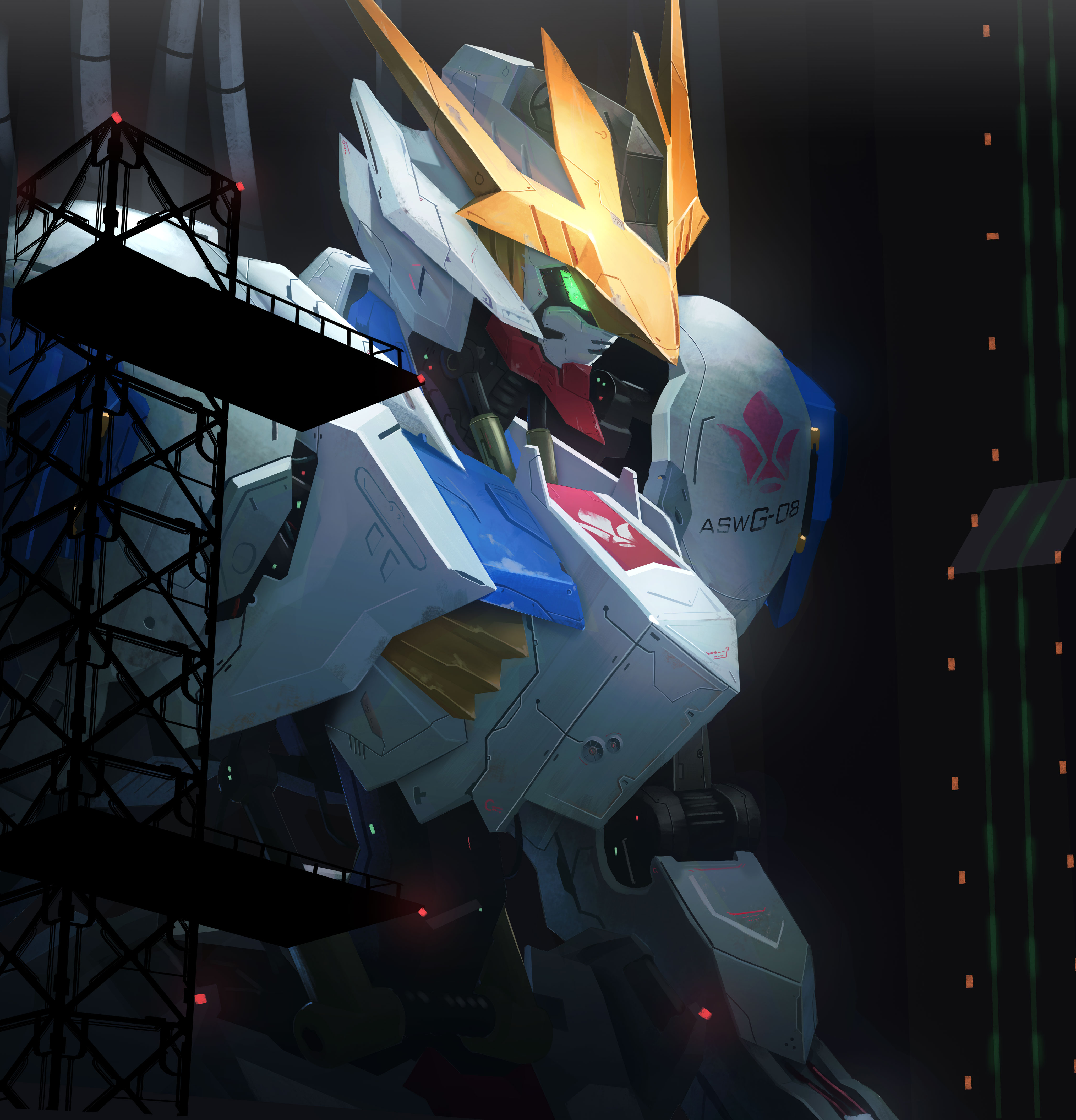 Anime 4107x4273 anime Gundam Super Robot Taisen Mobile Suit Gundam: Iron-Blooded Orphans Gundam Barbatos Lupus Rex fan art artwork digital art mechs