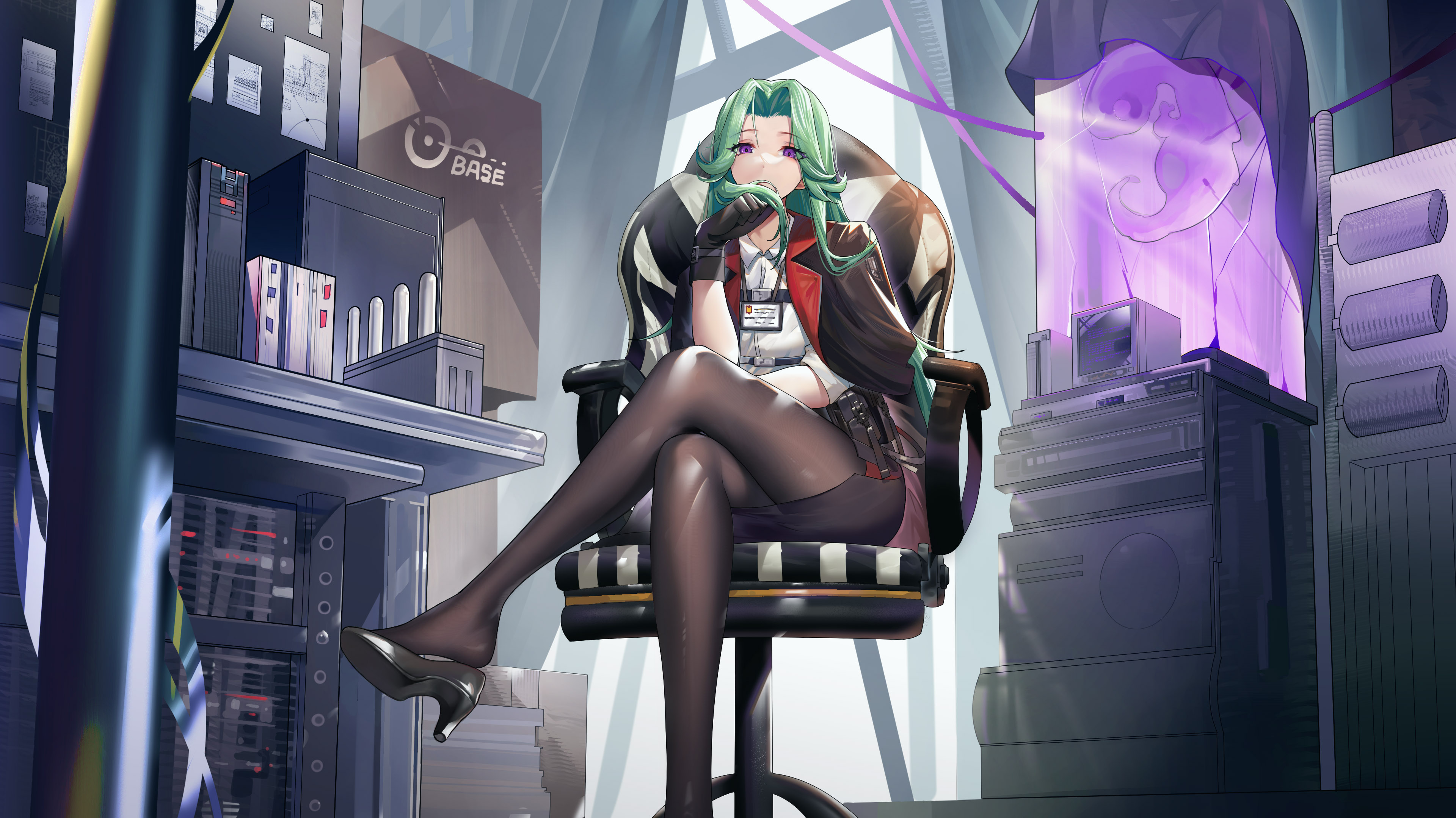 Anime 3840x2160 cross legged black stockings Swivel chair test tube Mirror 2: Project X