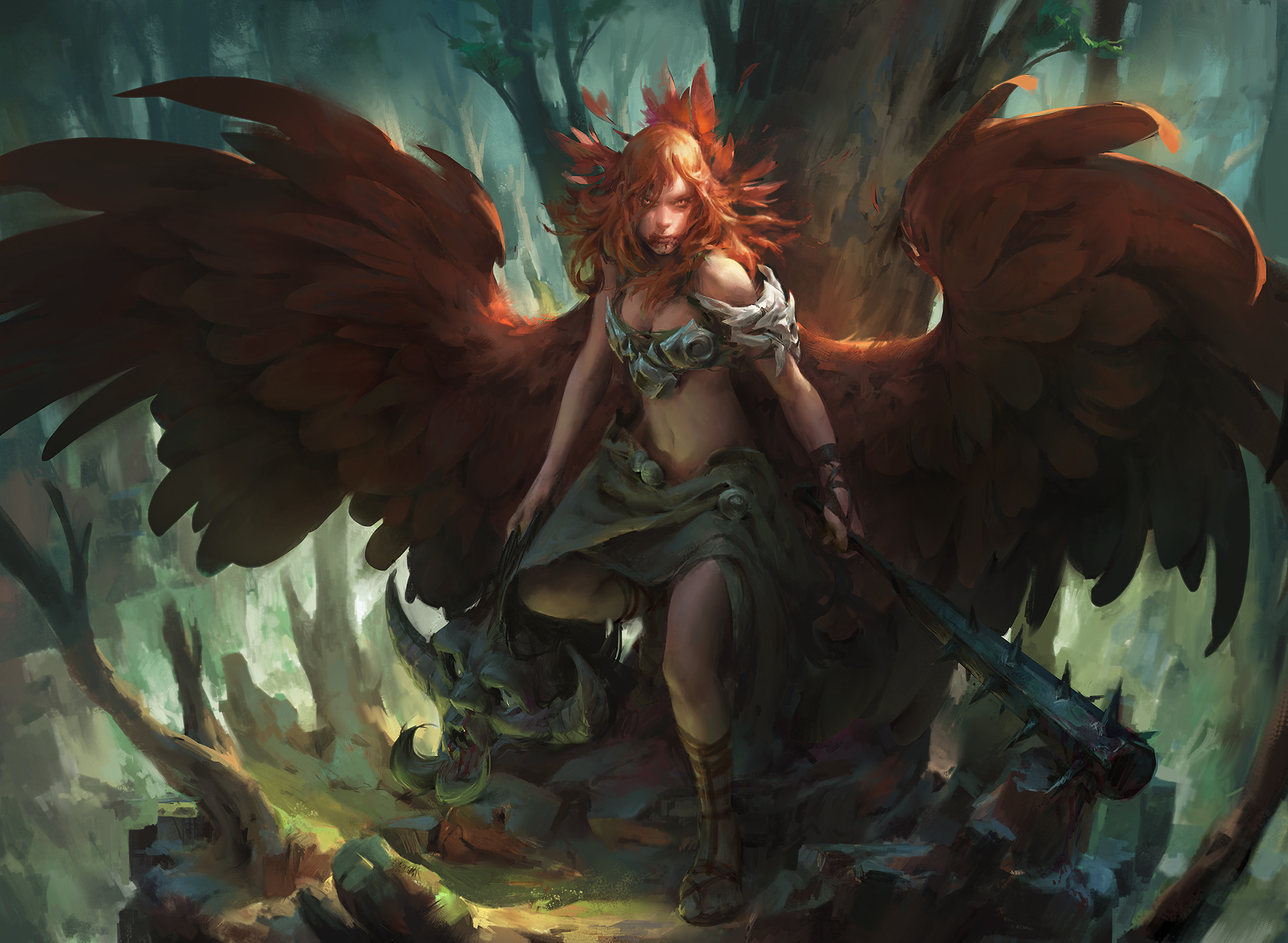 General 1920x1406 Mike Jordana artwork fantasy art fantasy girl women wings redhead