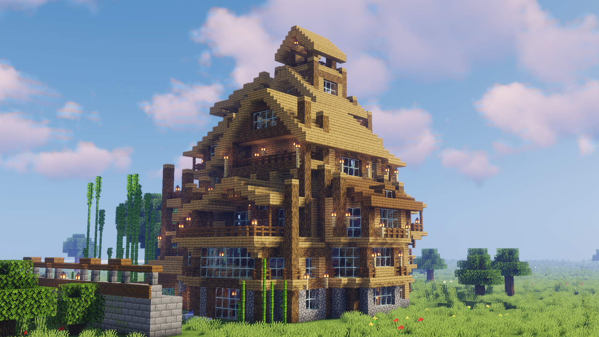 General 1920x1080 Minecraft house cabin forest landscape mansions Rustic wood house video games Mojang