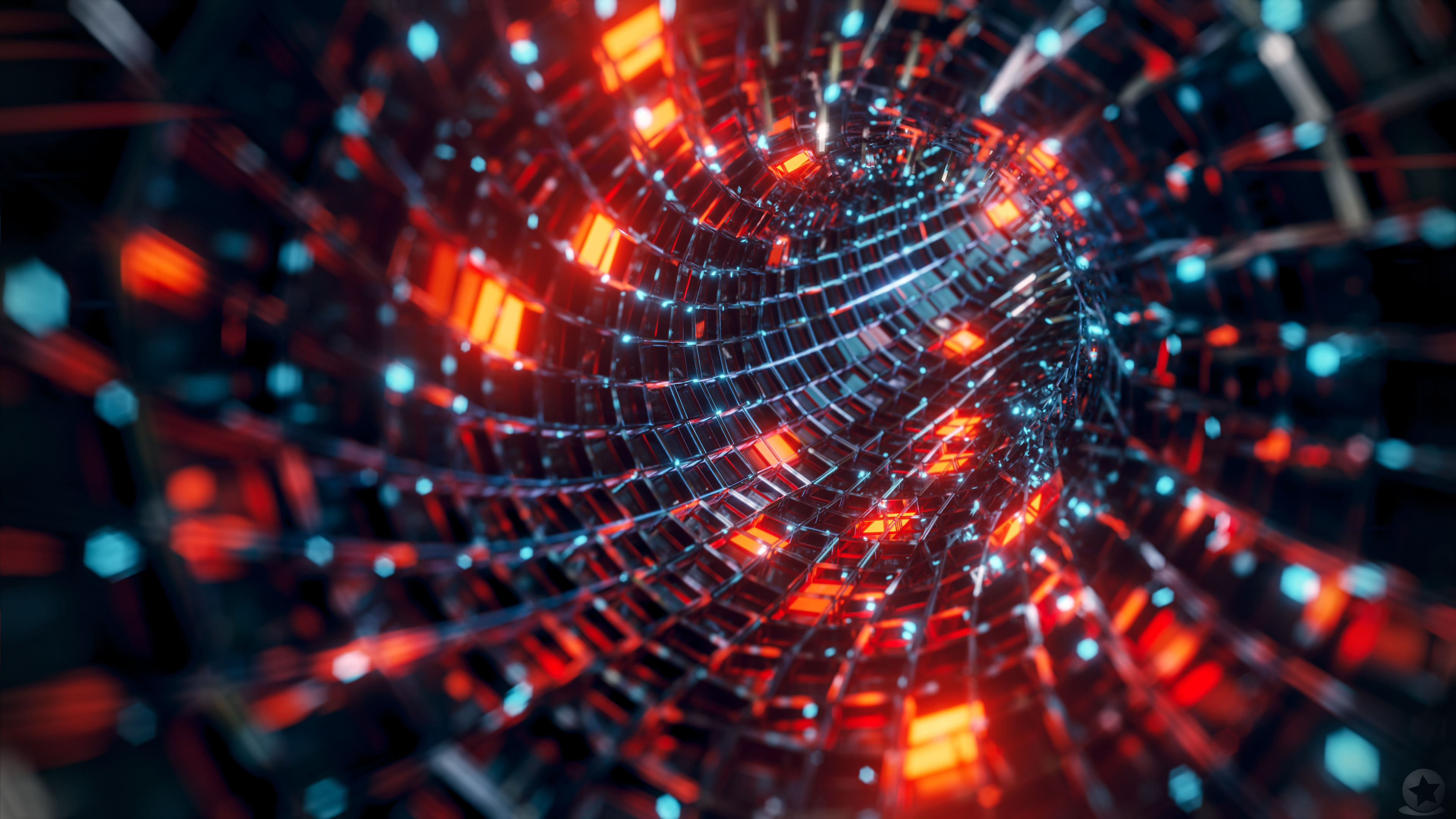 General 3840x2160 tunnel abstract tech curved science fiction metal grid luminosity tubes Blender