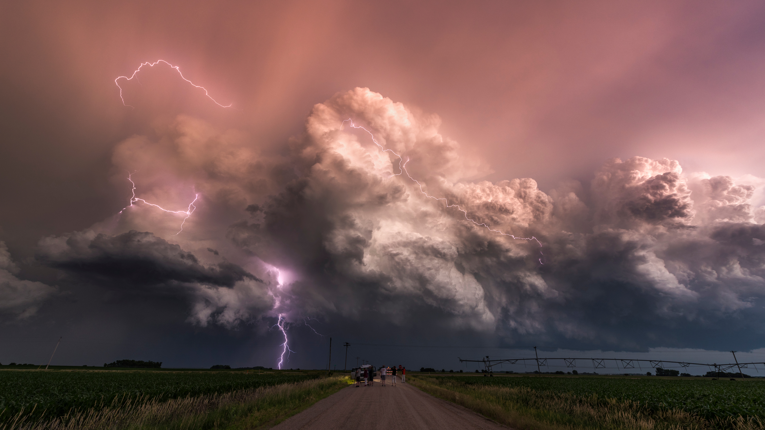 General 2560x1440 storm nature clouds lightning sky long exposure timelapse dirt road field