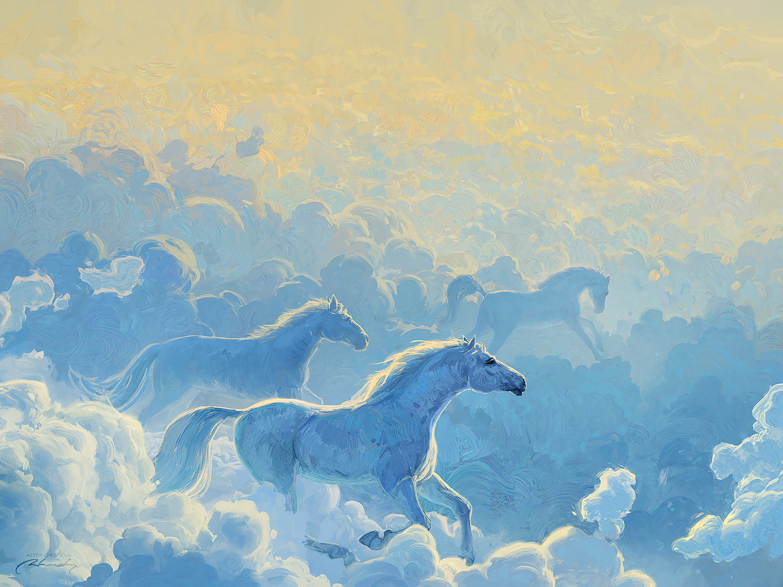 General 1538x1154 digital art horse clouds sky Artem Chebokha RHADS