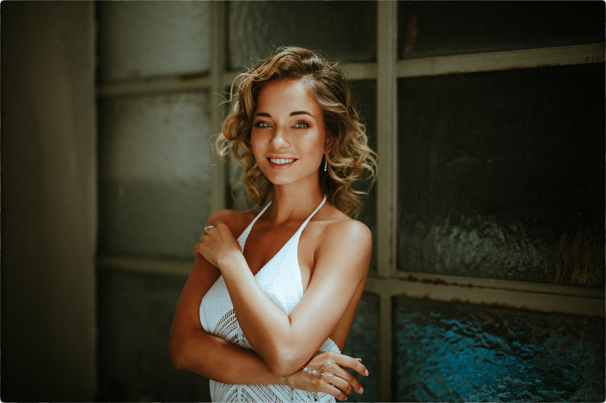 People 2048x1365 SHinD.PH women Natalia Andreeva blonde wavy hair smiling looking at viewer white clothing frame