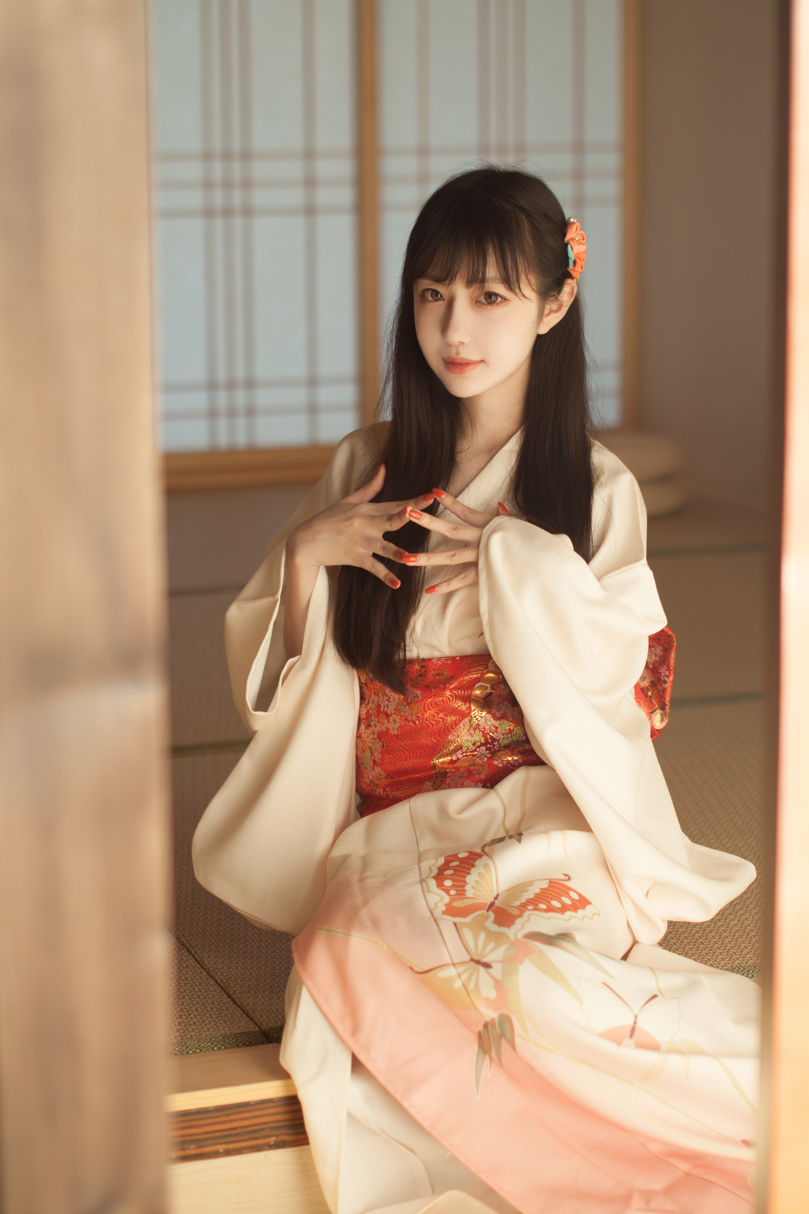 People 2688x4032 Asian long hair black hair kimono tatami living rooms women Shika XiaoLu