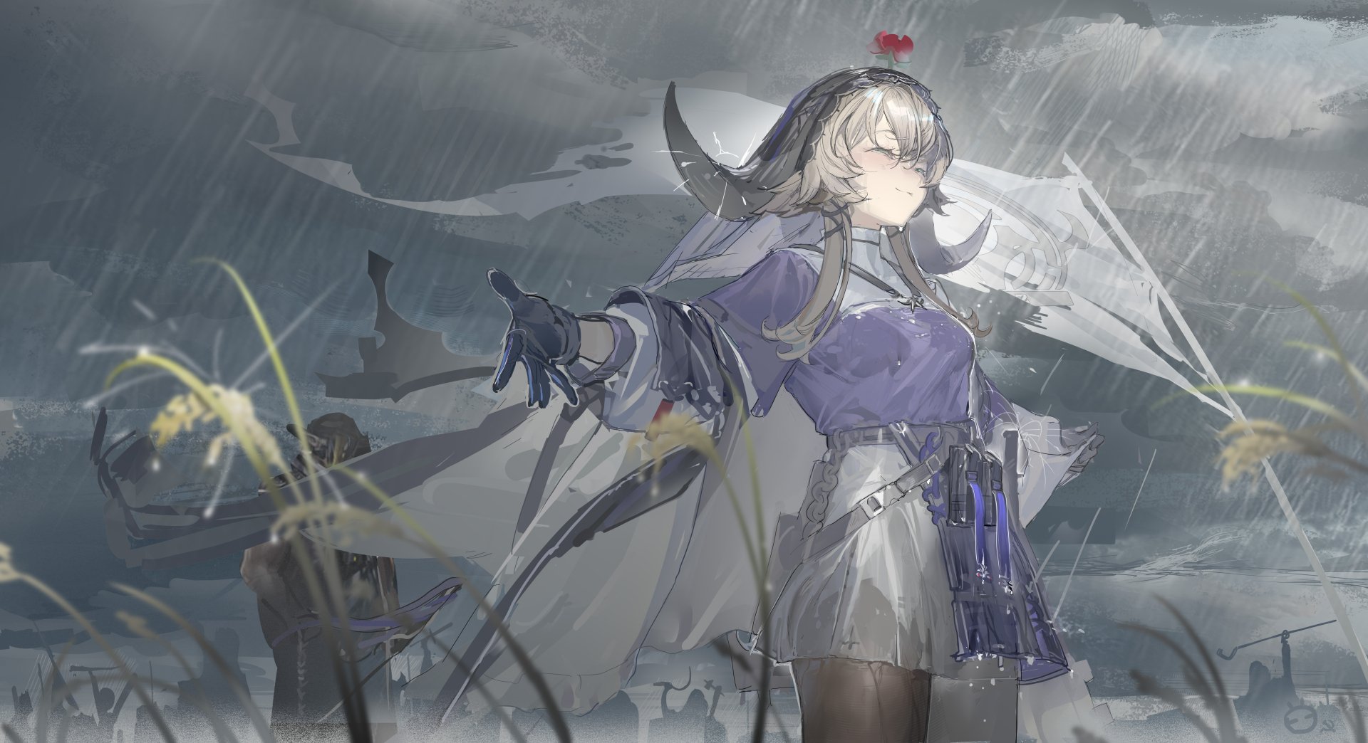 Anime 1920x1044 anime anime girls Arknights video games fantasy art fantasy girl video game girls rain closed eyes wet clothing Pallas(Arknights)