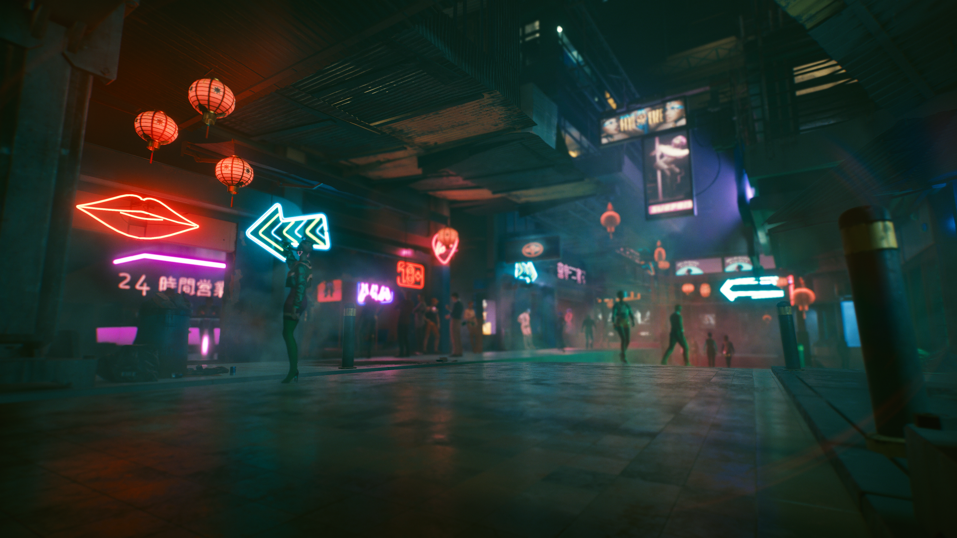 General 3840x2160 Cyberpunk 2077 video games lights neon underground cyber science fiction futuristic futuristic city lantern people panorama reflection street urban CD Projekt RED