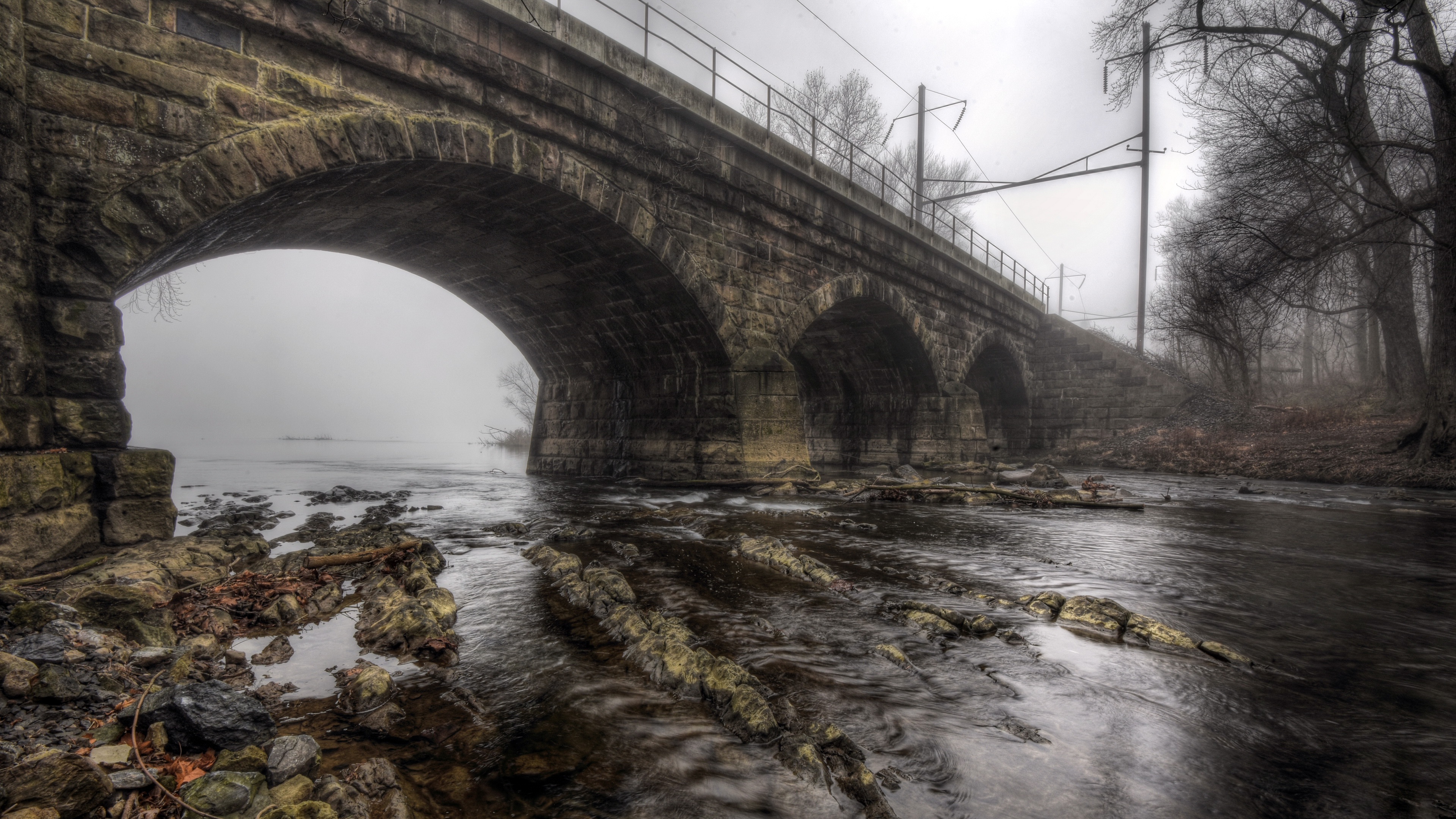 General 3840x2160 river bridge outdoors HDR old bridge overcast gloomy fall