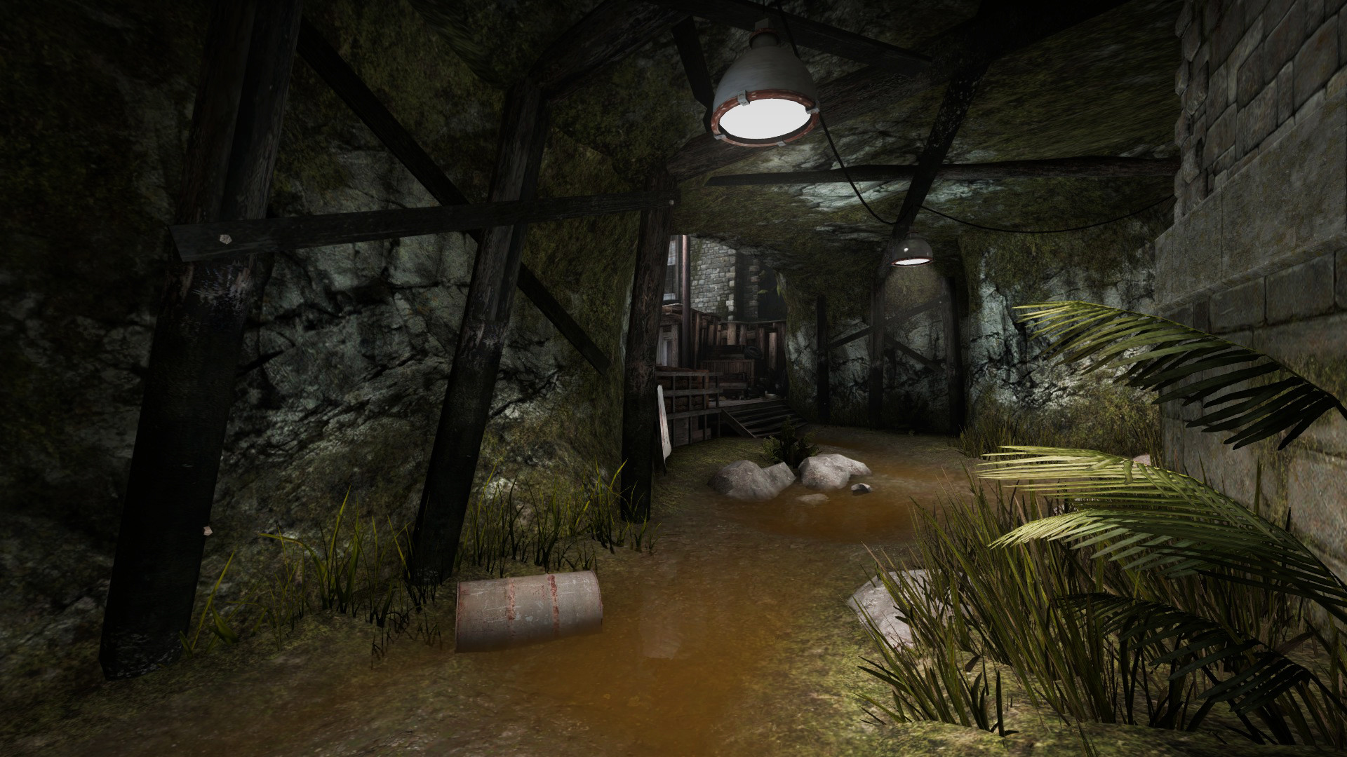 General 1920x1080 Counter-Strike: Global Offensive Map Counter-Strike: Global Offensive cave Valve Corporation video game landscape CGI Counter-Strike leaves lights video games Barrel water rocks video game art stairs