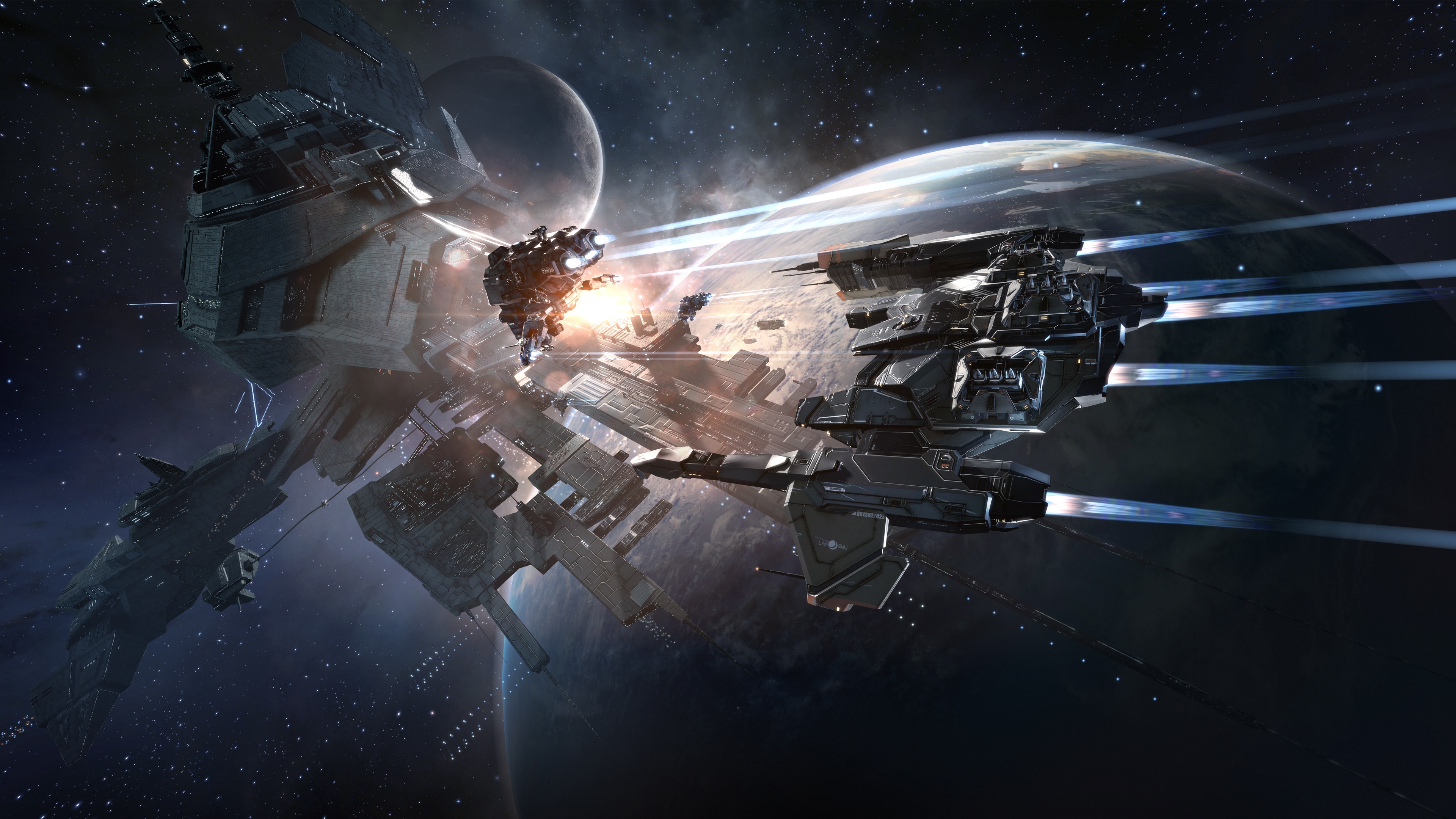 General 3840x2160 EVE Online spaceship galaxy science fiction video games planet video game art
