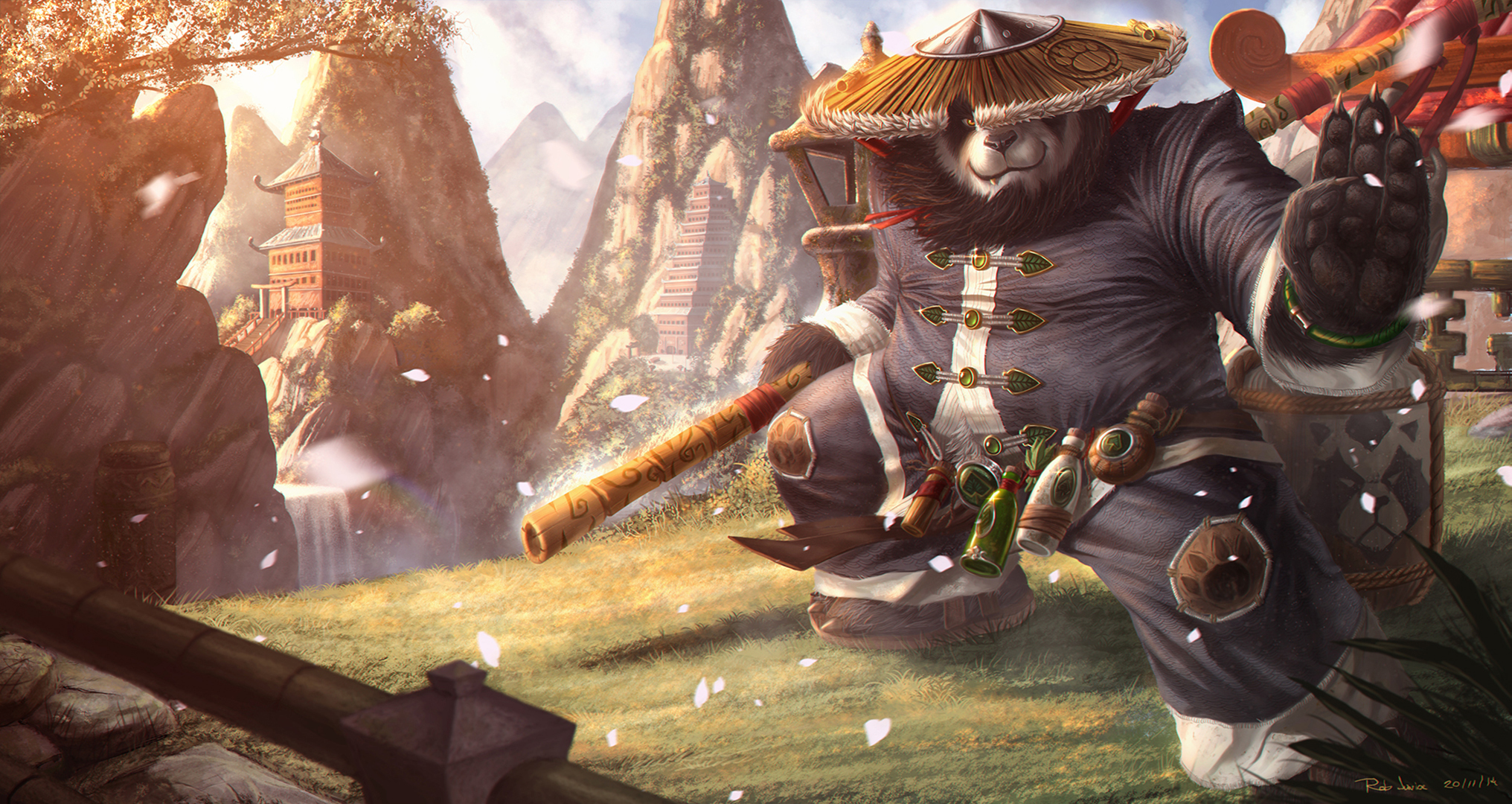 General 2032x1080 World of Warcraft panda warrior Anthro video game art artwork digital art