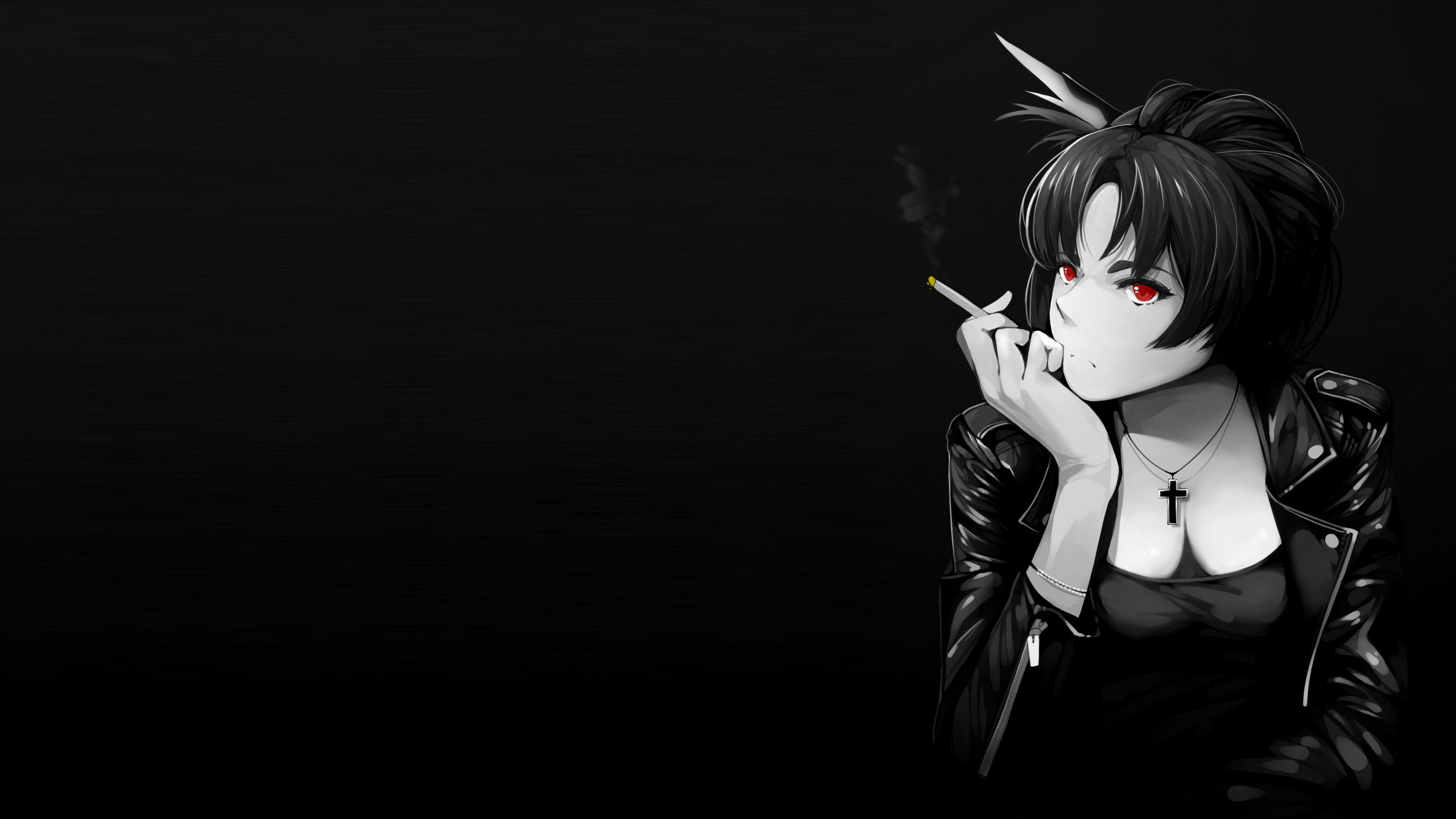 Anime 3120x1755 anime girls selective coloring black background simple background dark background cigarettes smoke