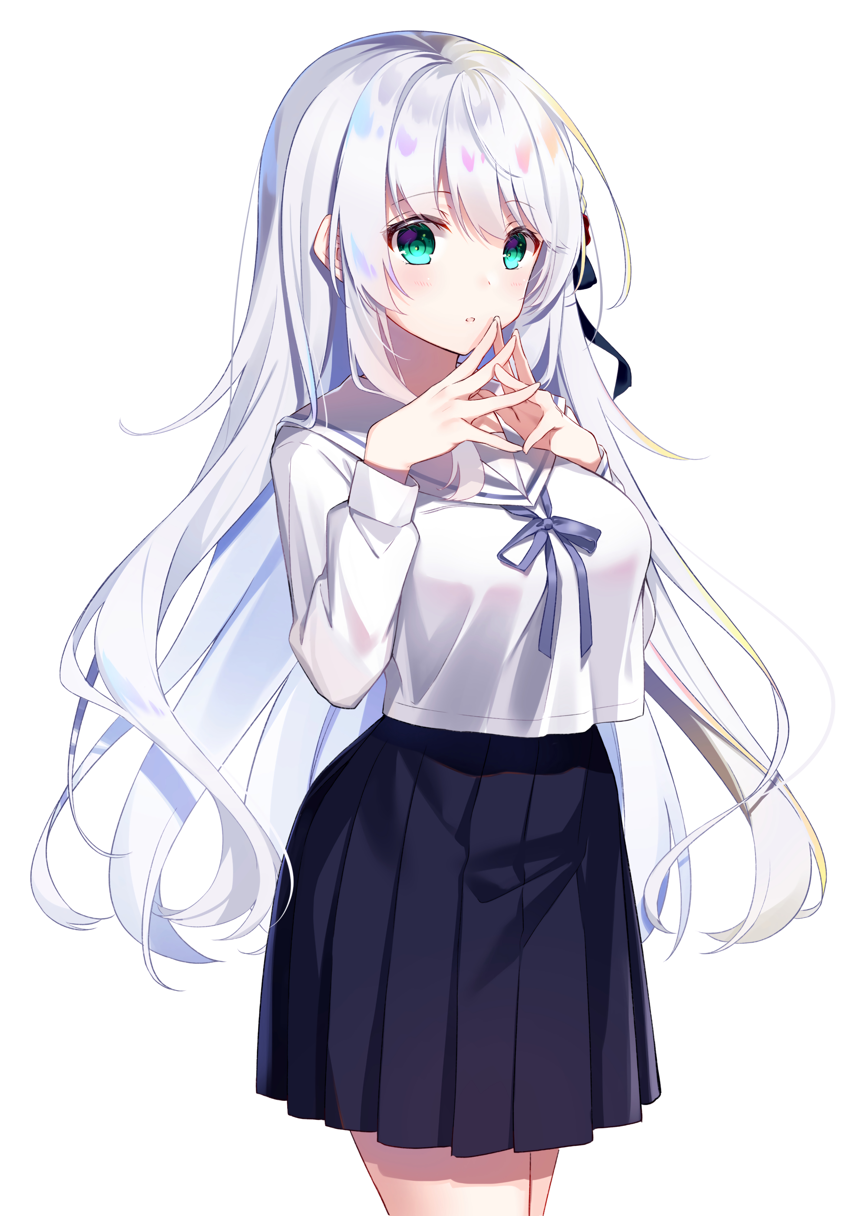 Anime 2841x4018 long hair white hair anime girls school uniform schoolgirl