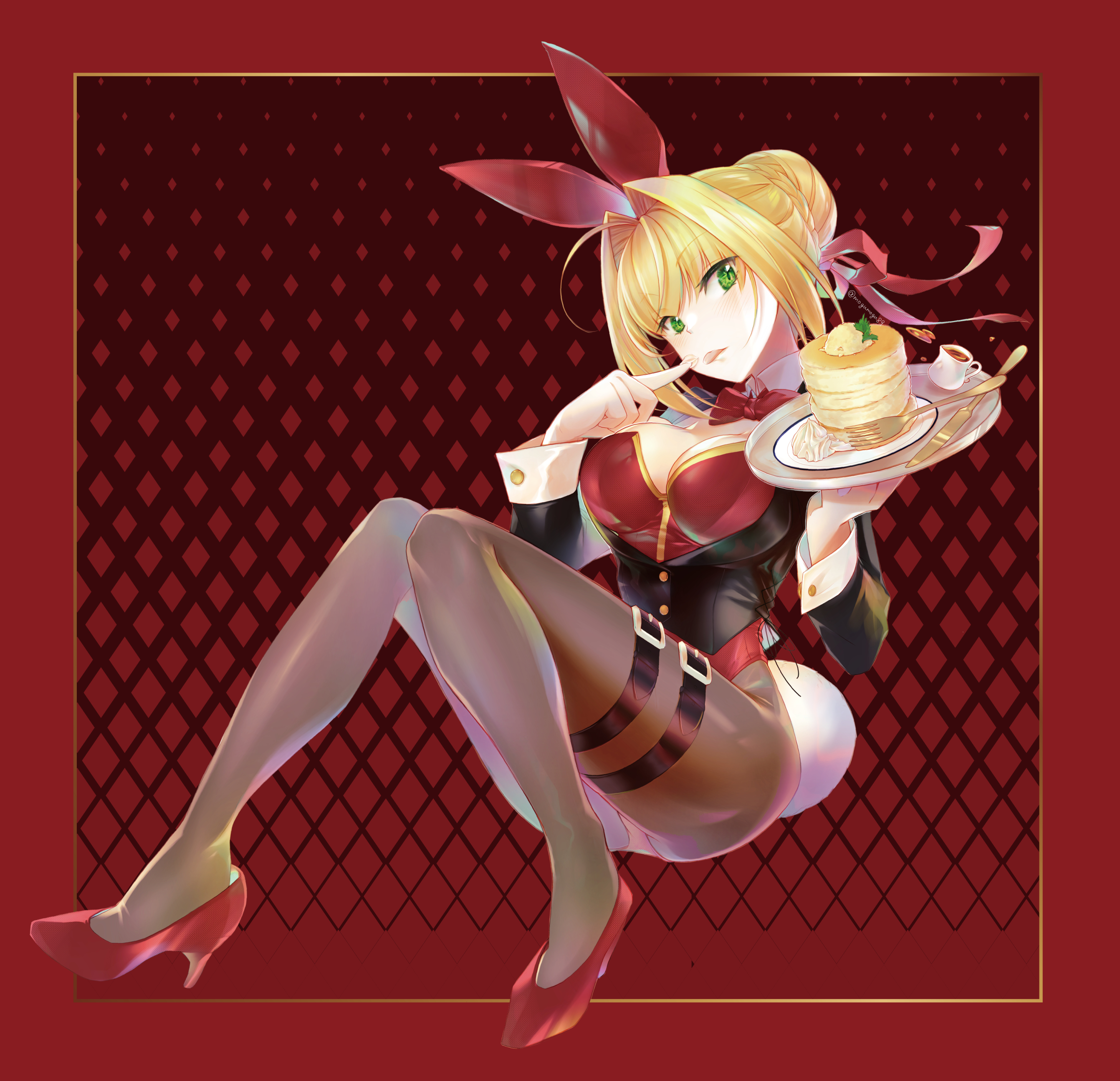 Anime 2917x2815 anime anime girls Fate series Fate/Extra Fate/Extra CCC Fate/Grand Order Nero Claudius long hair blonde solo artwork digital art fan art bunny suit bunny tail bunny ears pantyhose leotard