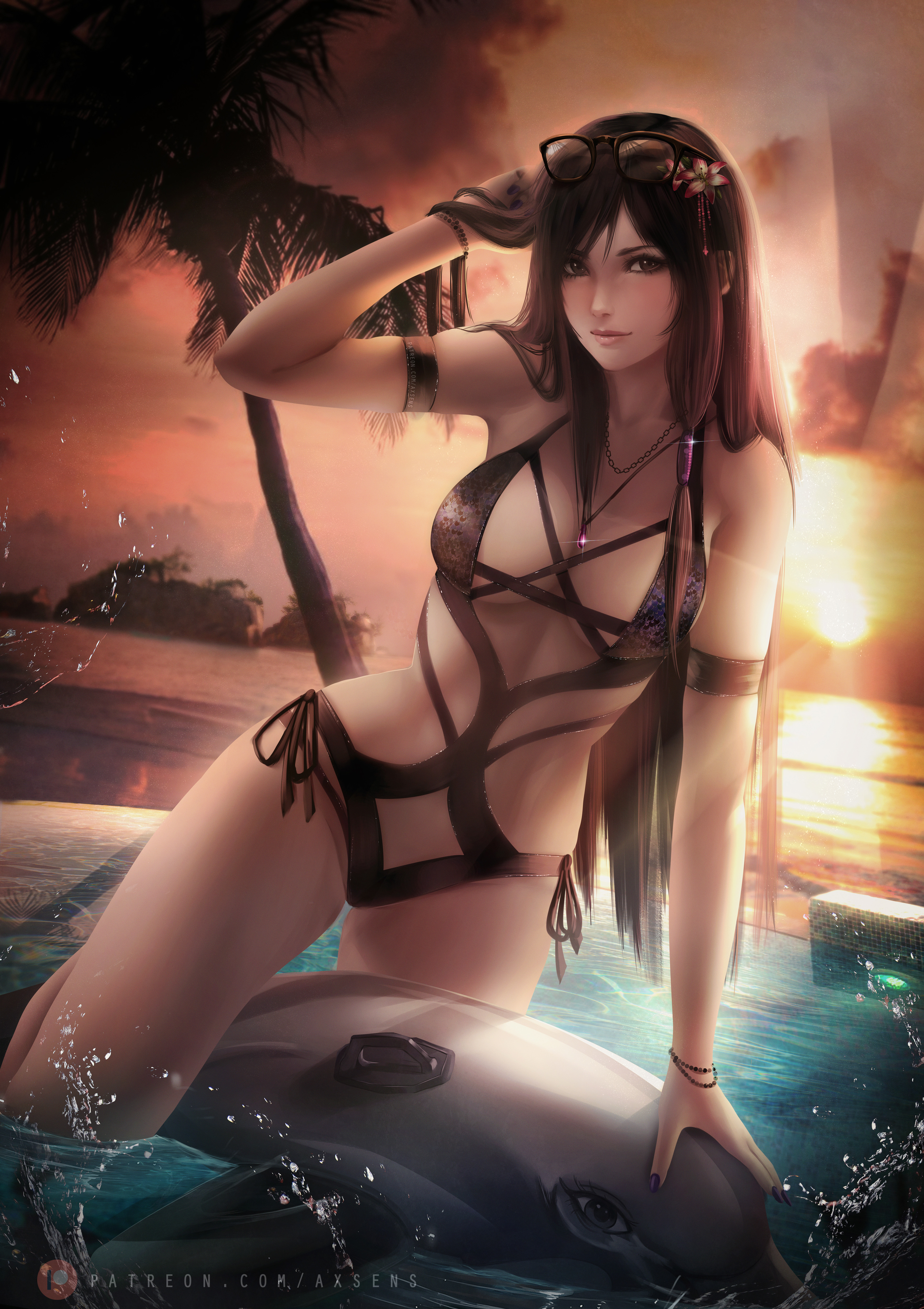 Anime 3532x5000 anime girls Dead or Alive Kokoro (Dead or Alive) Axsens boobs thighs long hair black hair swimwear video games video game girls video game warriors video game characters
