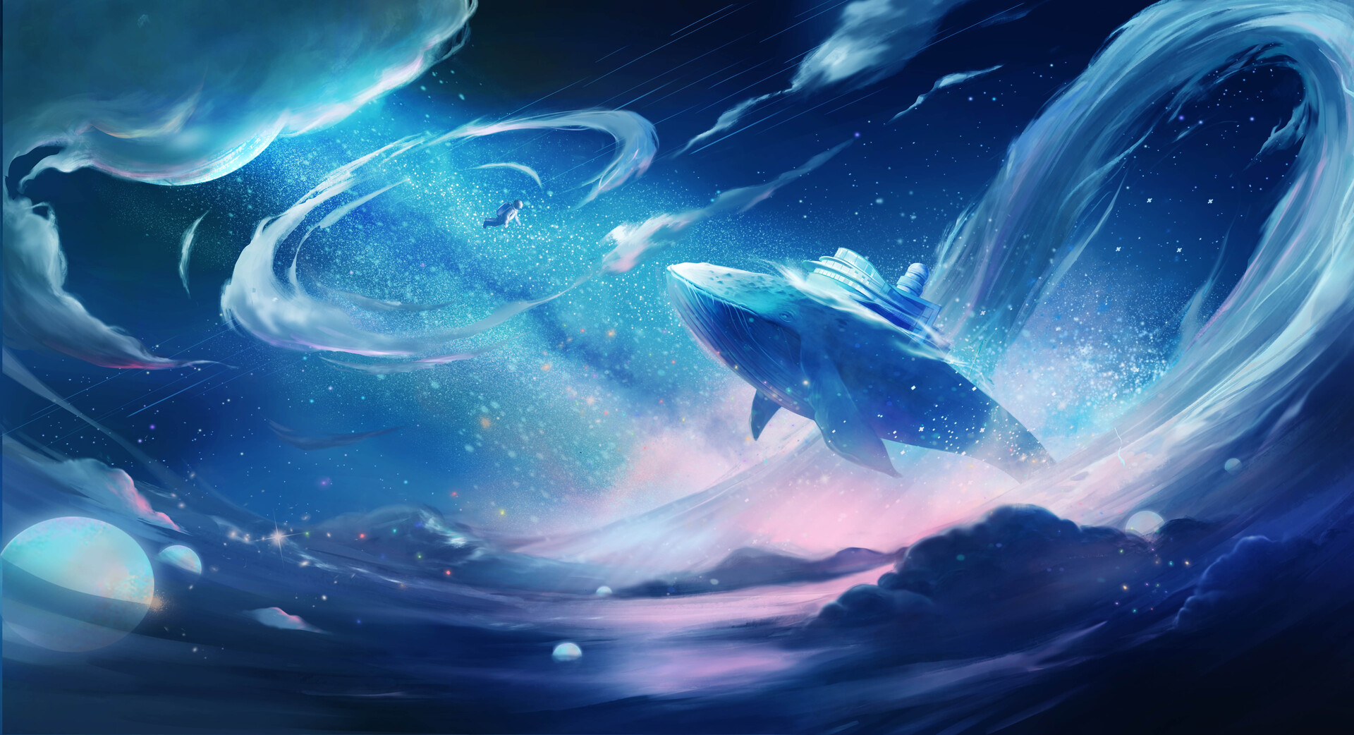 General 1920x1042 digital art fantasy art whale clouds space