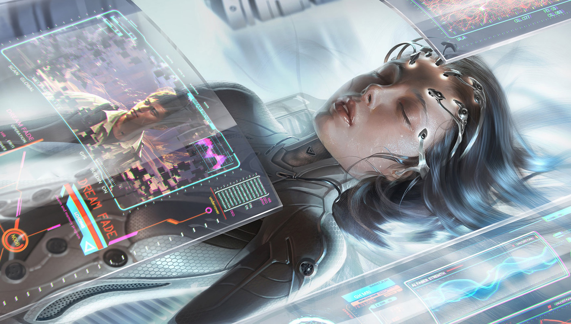 General 1920x1090 artwork futuristic science fiction women face closed eyes sleeping science fiction women