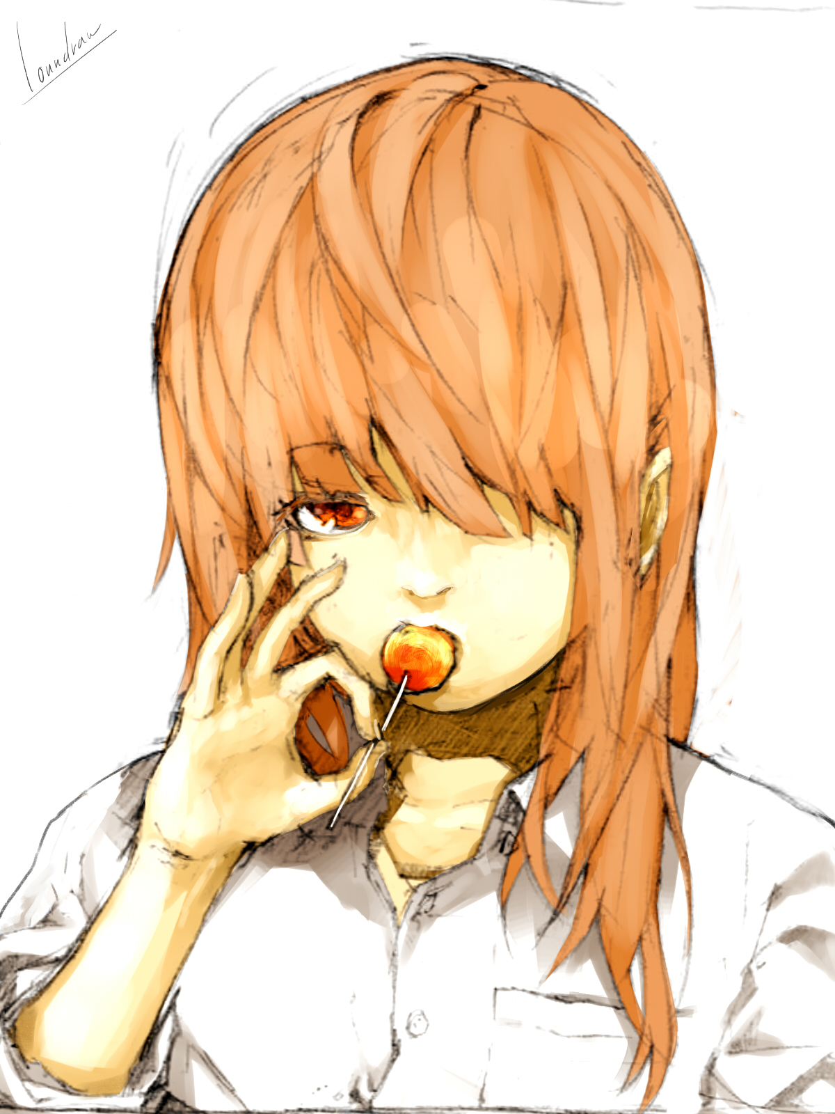 Anime 1200x1600 anime girls loundraw eating lollipop redhead red eyes