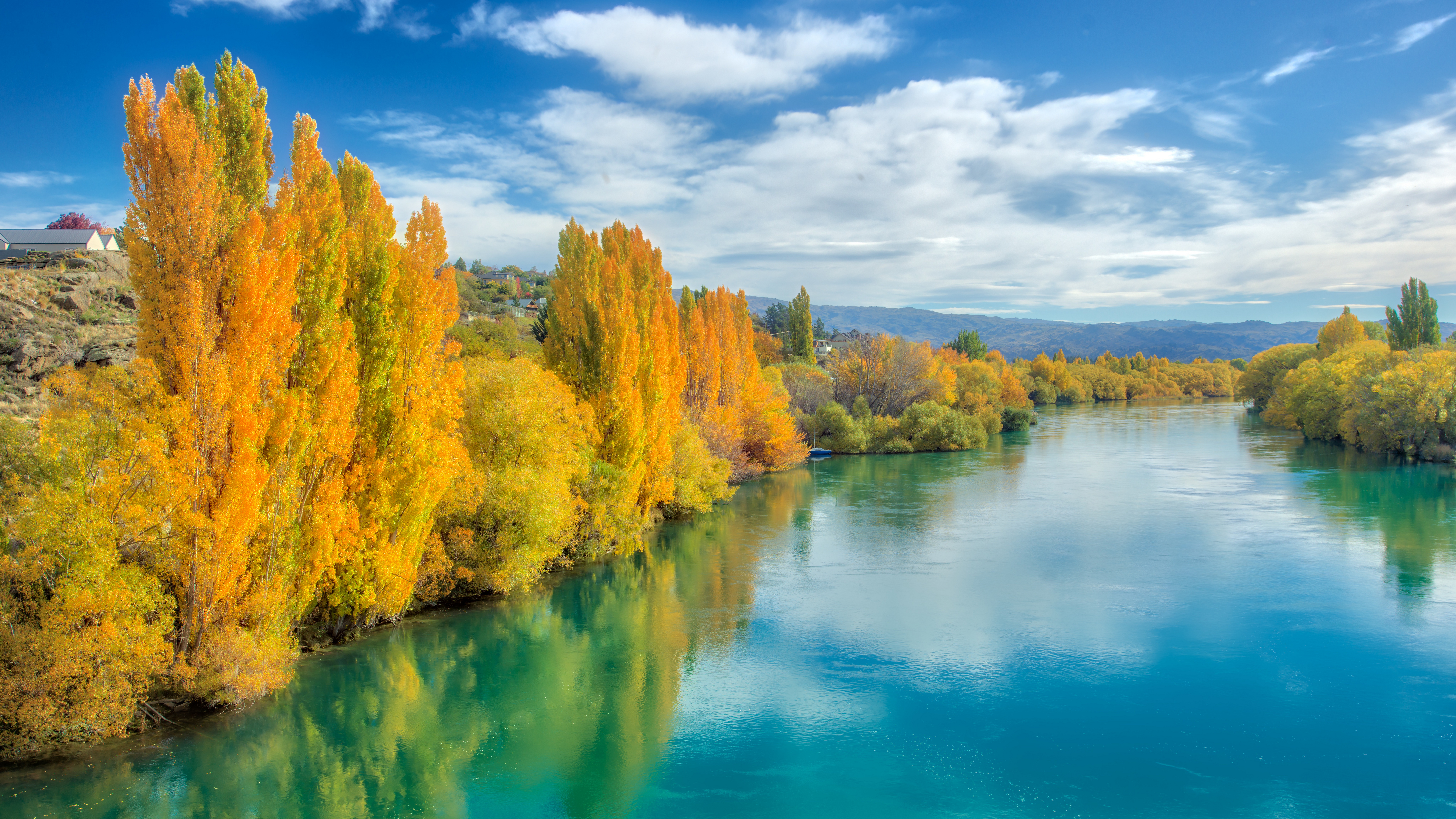 General 7680x4320 Trey Ratcliff photography river fall trees New Zealand water reflection sky clouds nature