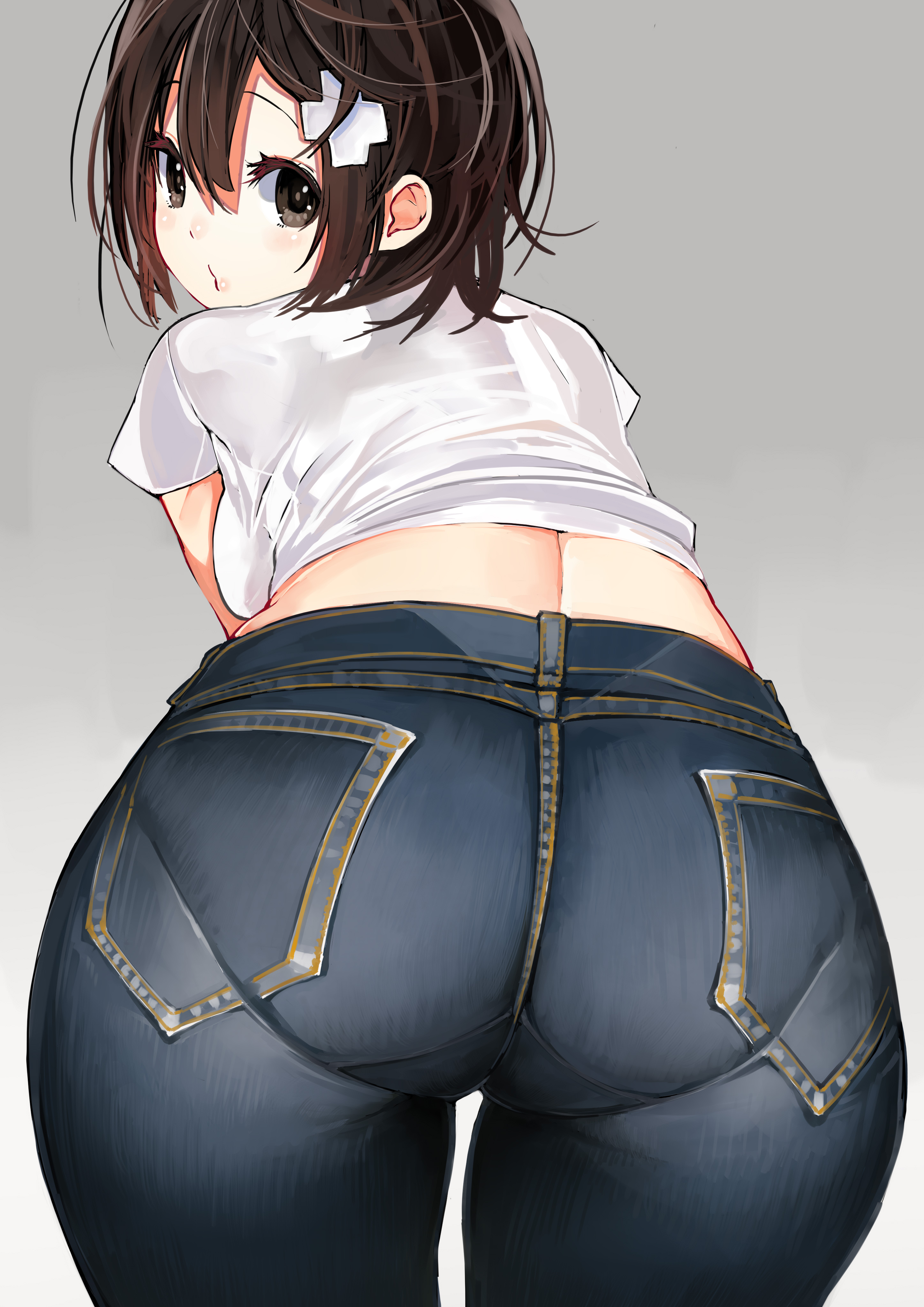 Anime 2894x4093 Kawakami Masaki ass wide hips jeans bent over anime anime girls