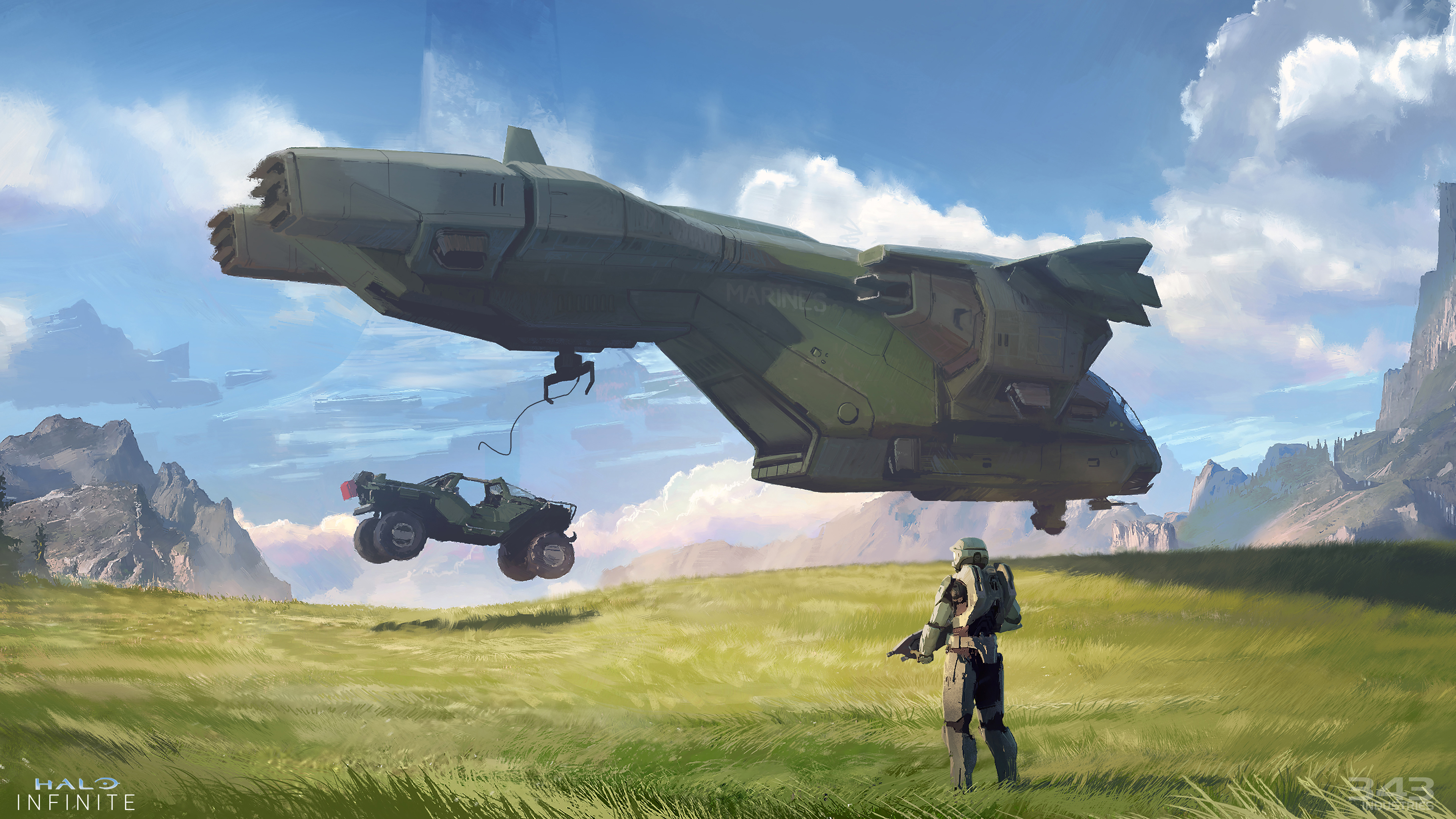 General 3840x2160 Halo Infinite video game art Master Chief (Halo) vehicle science fiction video game landscape video games 343 Industries