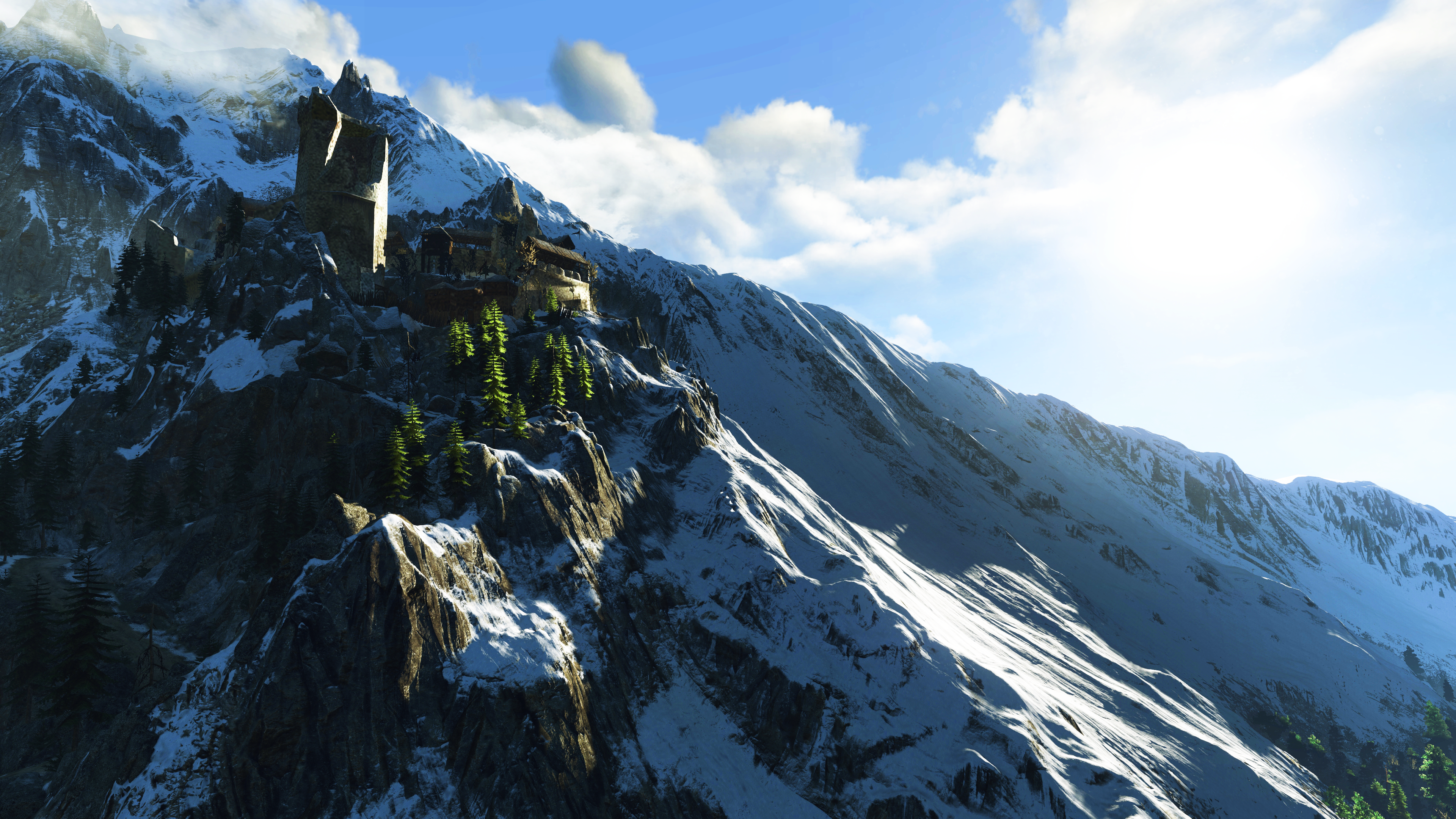 General 3840x2160 The Witcher 3: Wild Hunt video games Skellige screen shot video game landscape RPG PC gaming castle snowy peak CD Projekt RED