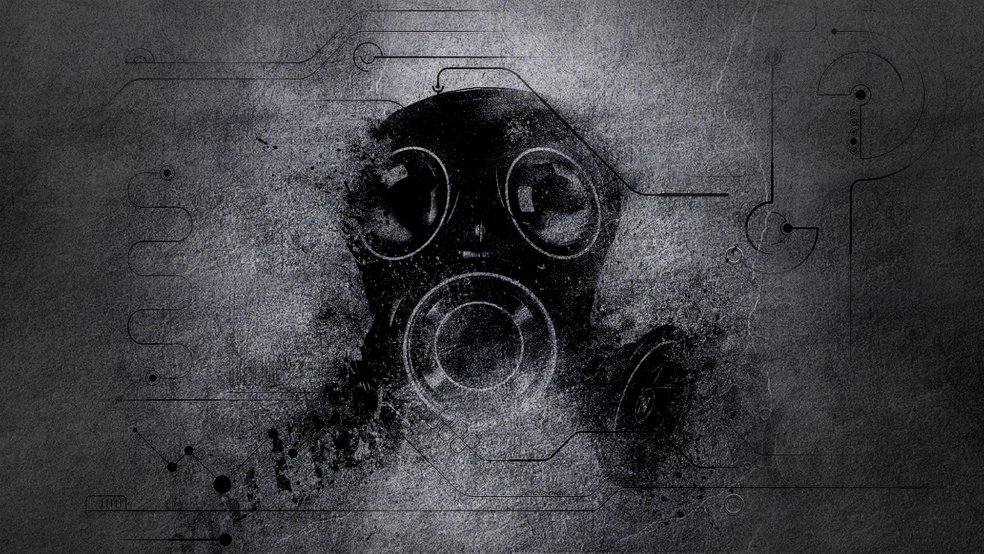 General 1920x1080 fan art gas masks dark monochrome