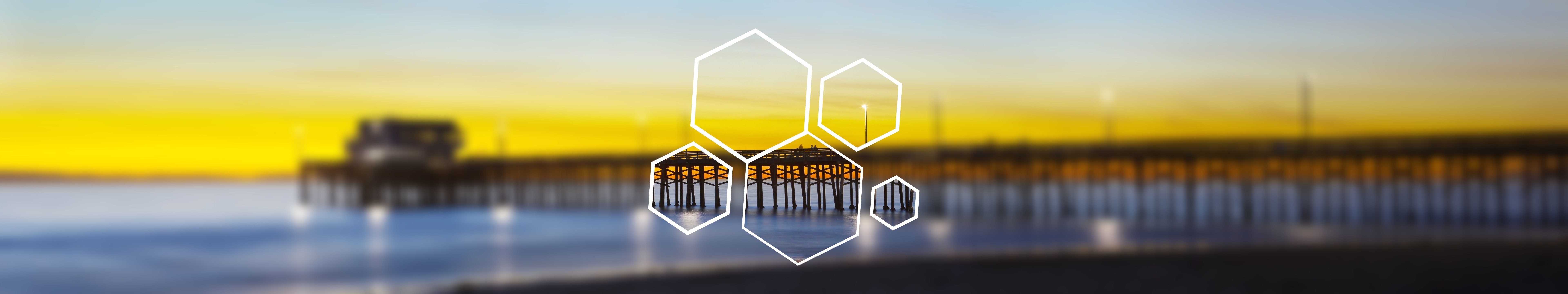 General 7680x1440 ultrawide hexagon pier sunset sea blurred geometric figures digital art polyscape