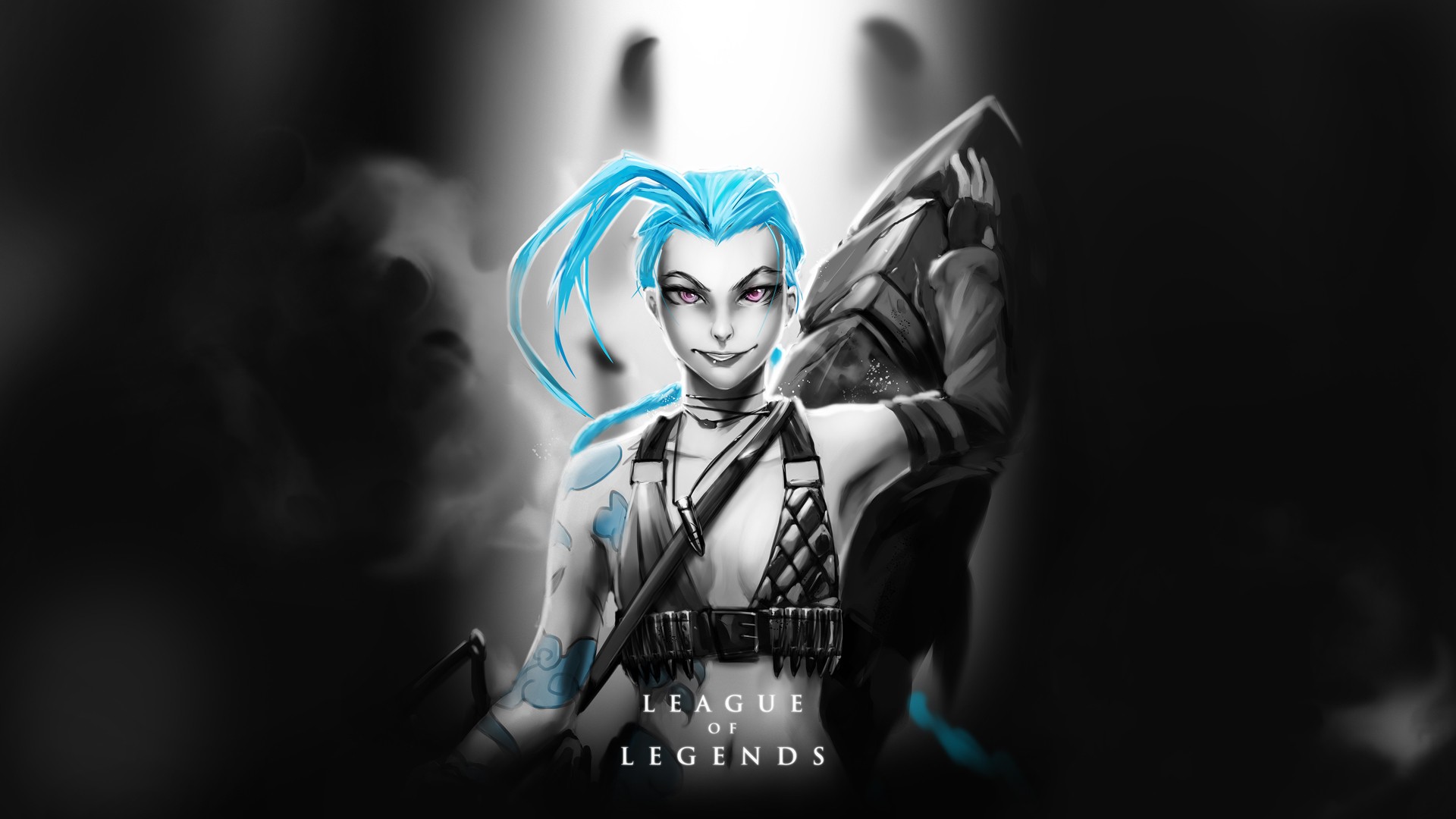 General 1920x1080 Jinx (League of Legends) League of Legends blue hair video game characters video game girls cyan hair selective coloring PC gaming