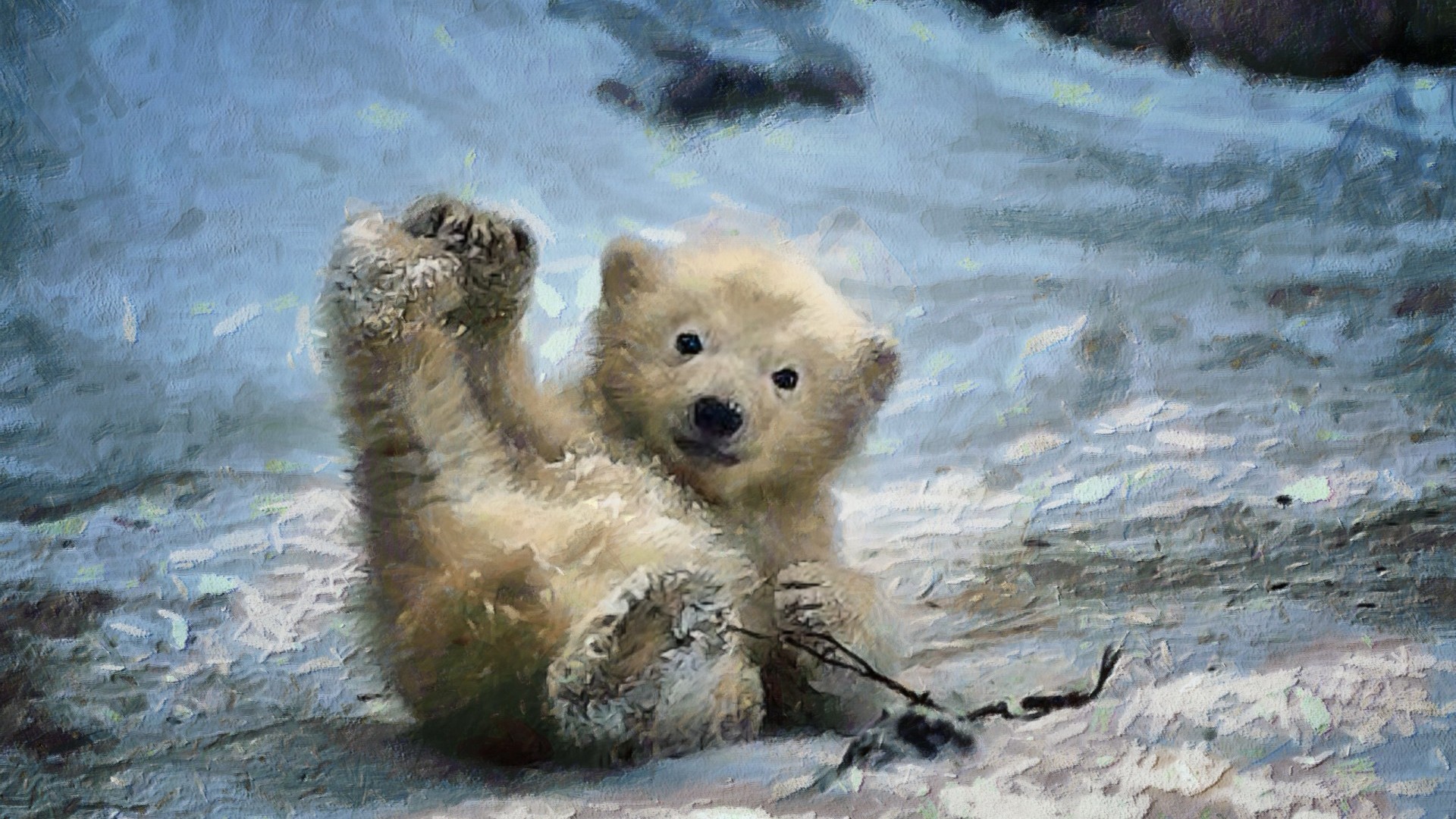 General 1920x1080 nature animals digital art painting polar bears baby animals winter snow