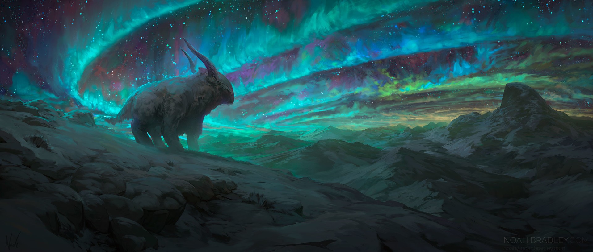 General 1920x817 aurorae fantasy art creature stars snow sky colorful
