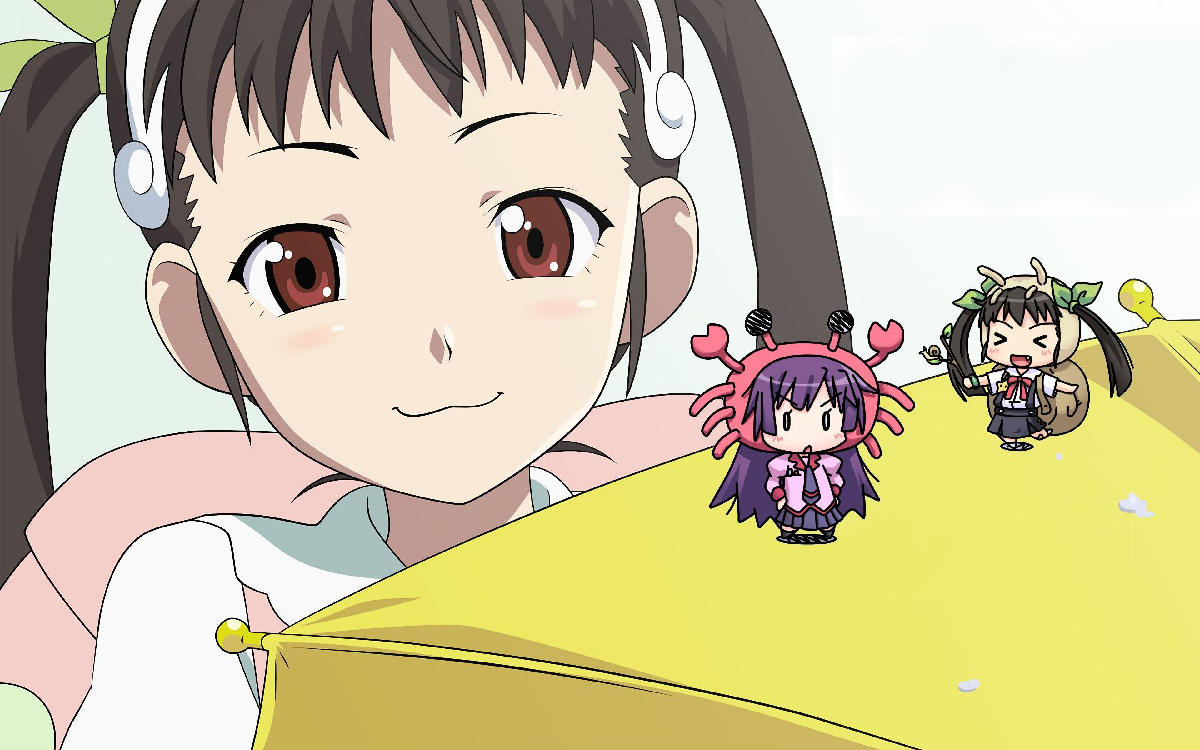 Anime 3840x2400 Monogatari Series Hachikuji Mayoi Senjougahara Hitagi chibi anime girls twintails