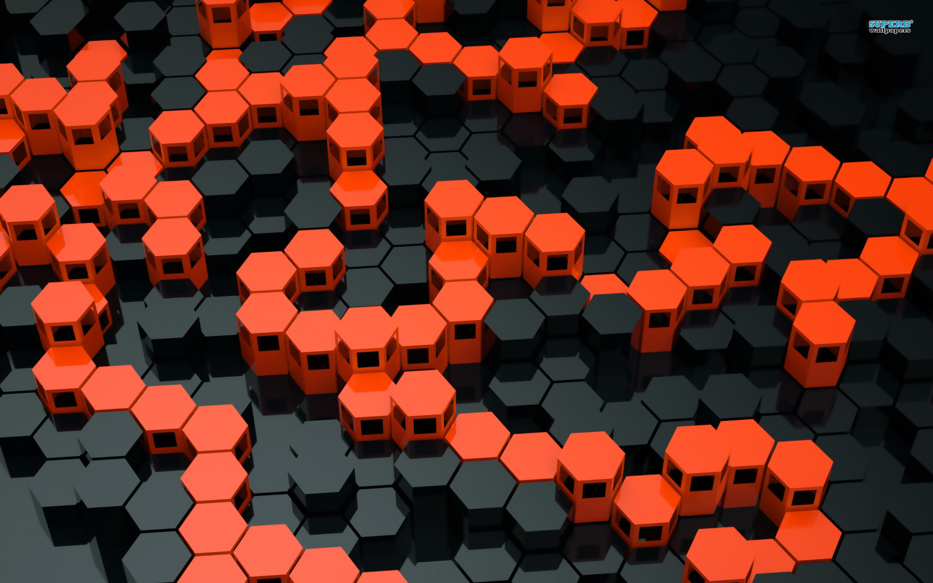 General 1920x1200 digital art geometry CGI orange black hexagon
