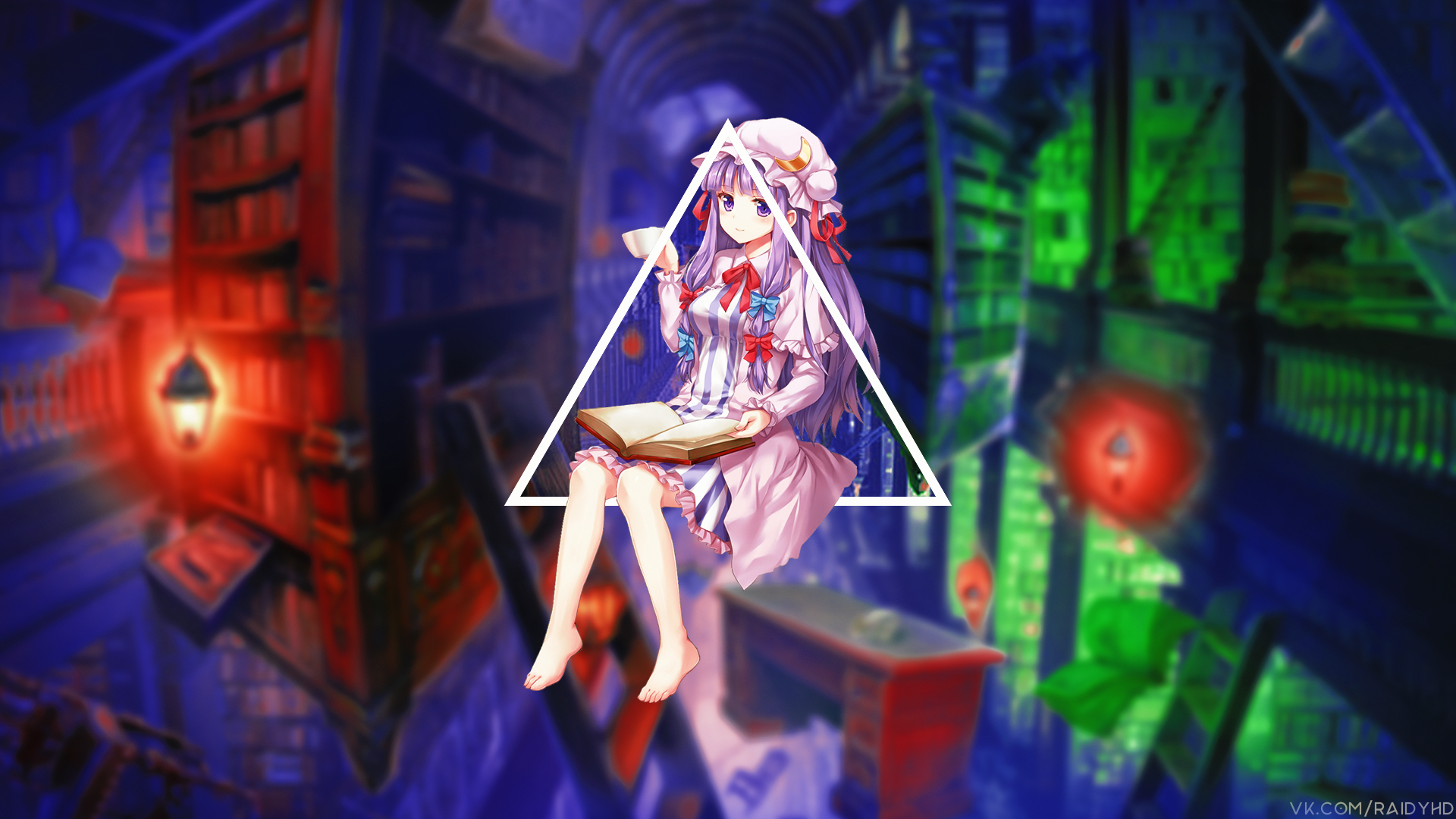 Anime 1920x1080 anime anime girls picture-in-picture Touhou Patchouli Knowledge watermarked
