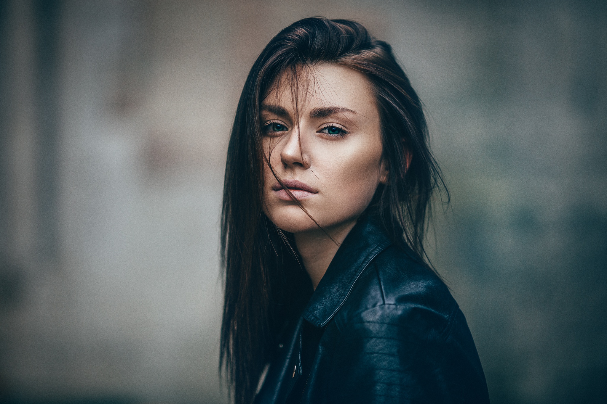People 2048x1365 women model face portrait looking at viewer leather jacket hair in face black jackets young women