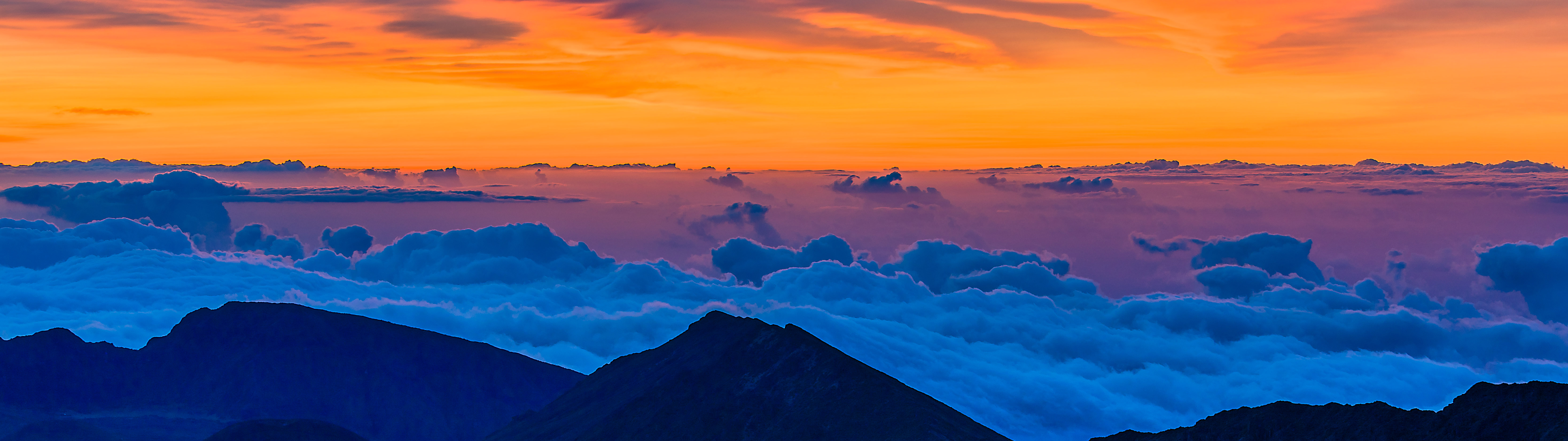 General 6674x1877 Hawaii dawn landscape mountains clouds sky sunrise orange blue purple dual monitors multiple display