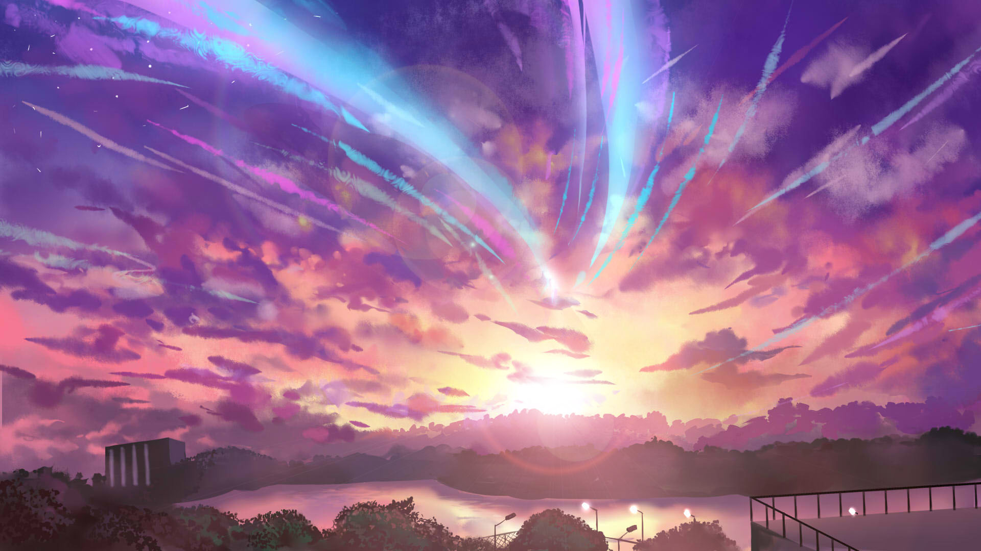Anime 1920x1080 landscape anime colorful sky sunlight