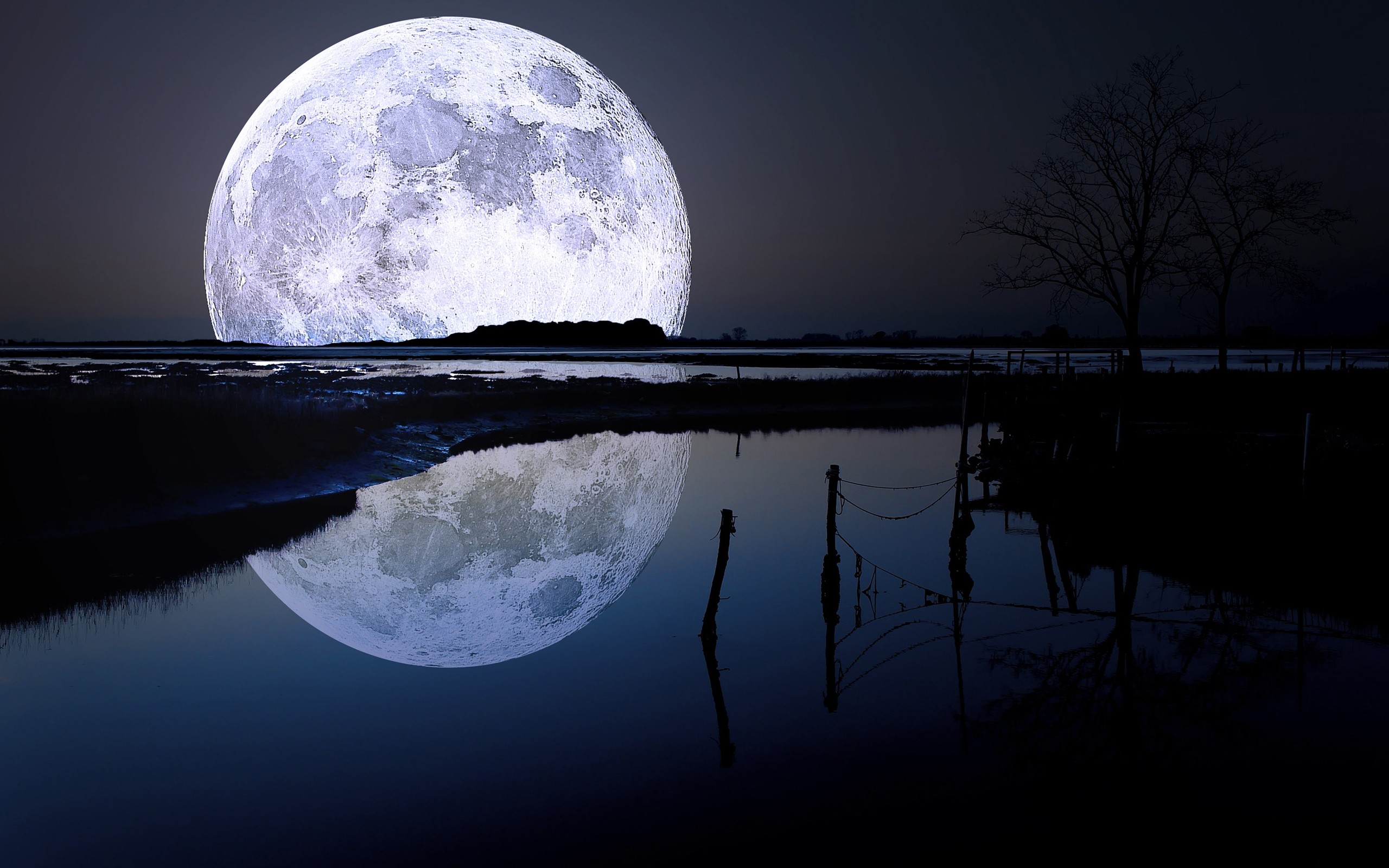 General 2560x1600 Moon river night blue digital art landscape CGI reflection water nature